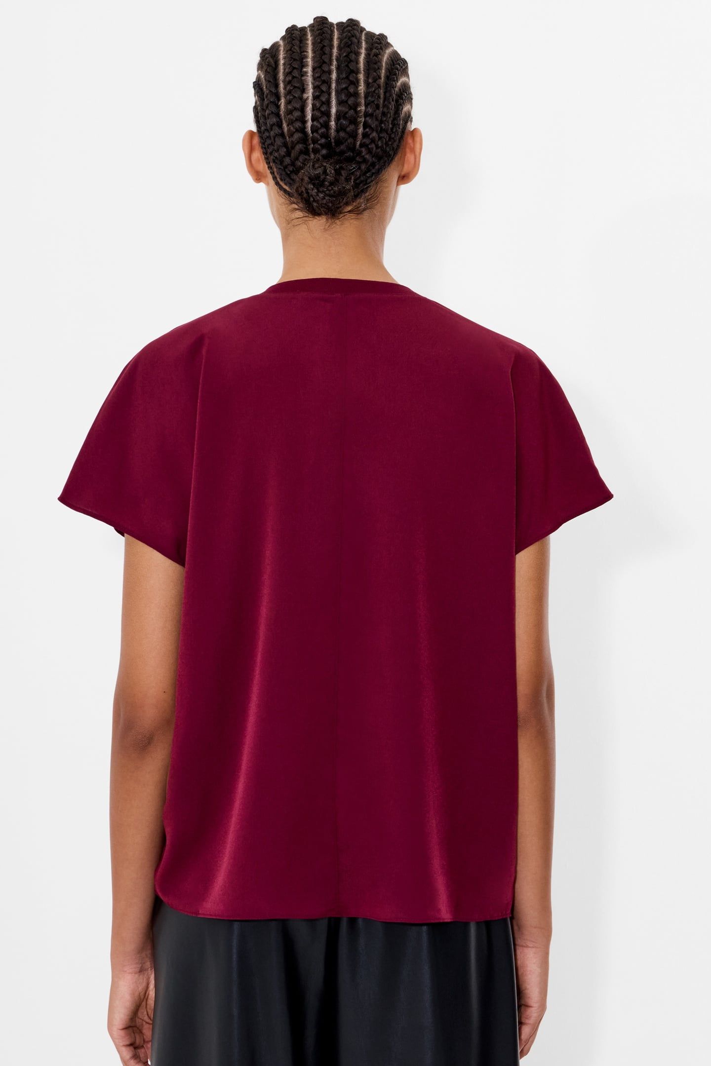 CREPE LIGHT CREW NECK TOP BORDEAUX RED 3