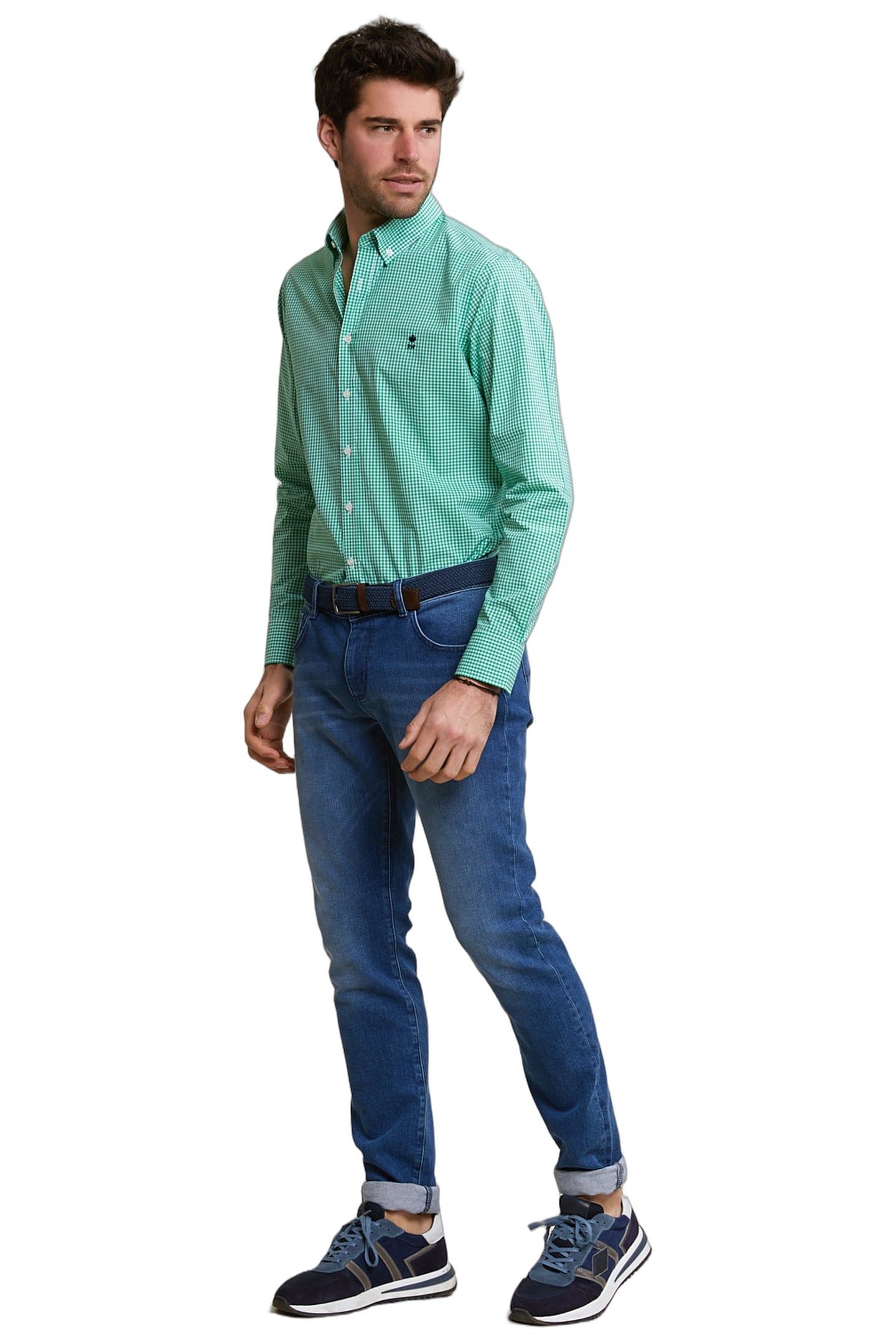 CUSTOM FIT CHECKED COTTON SHIRT GREEN/WHITE 2