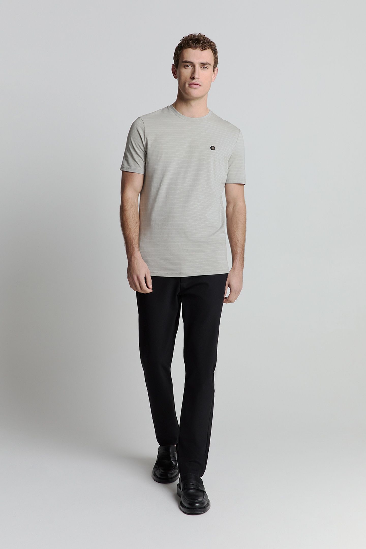 T-SHIRT CREWNECK SMALL PIN STRIPE MID GREY 2