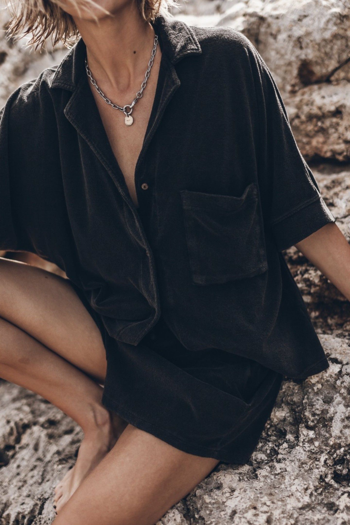 THE DARK TOWELLING CO-ORD SHIRT BLACK 2
