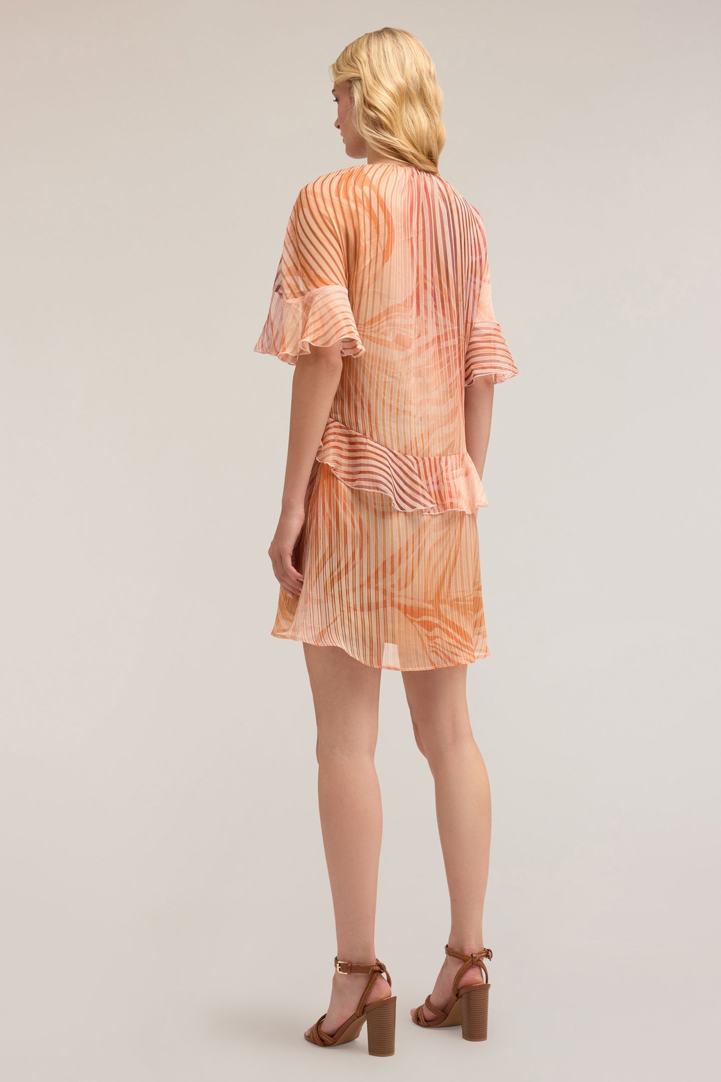 FLARED PATTERNED DRESS WITH FLOUNCES PINK 2