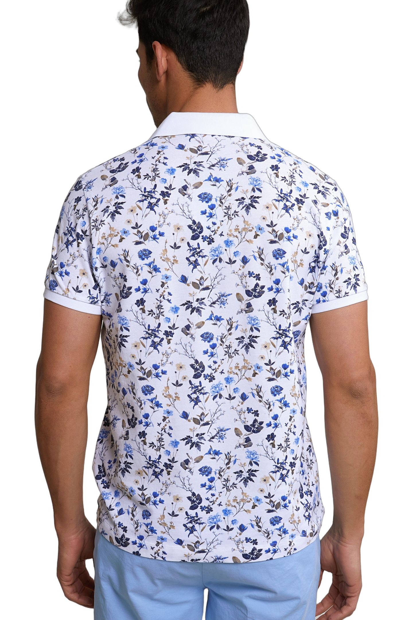 CUSTOM FIT COTTON-LINEN FLORAL POLO WHITE 4