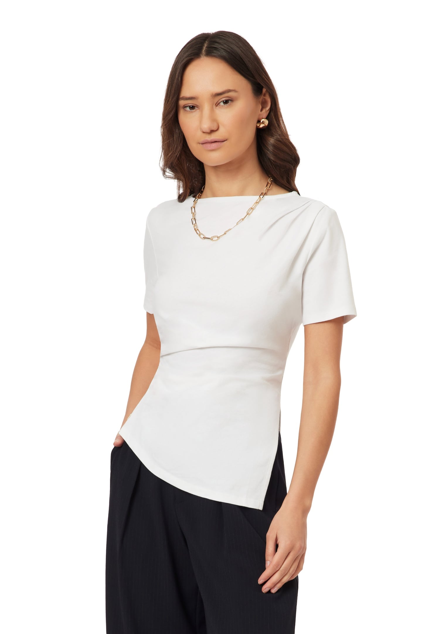 GATHERED ASYMMETRIC TEE BRILLIANT WHITE 3