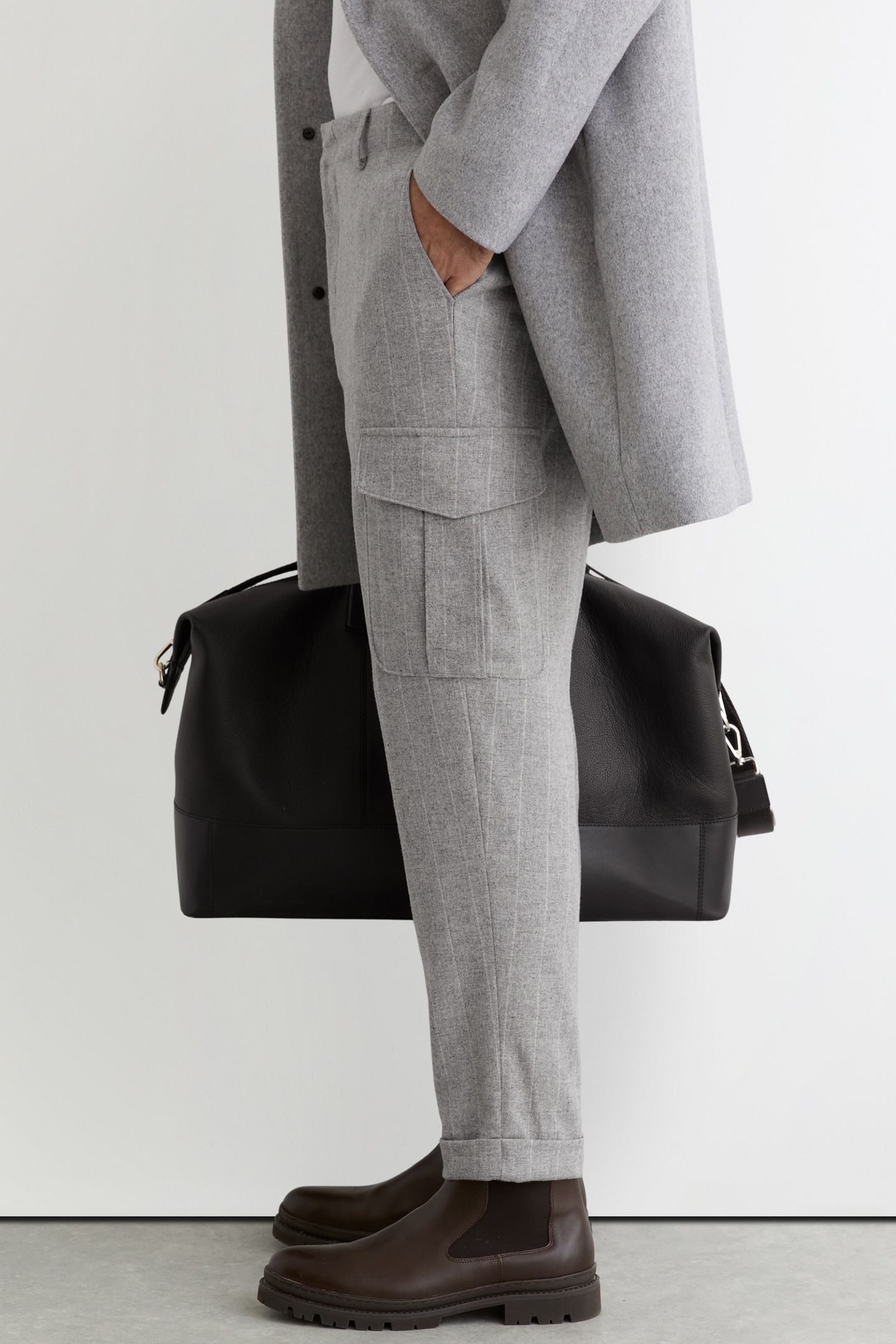 PINSTRIPE FLANNEL CARGO TROUSER SOFT GREY 3