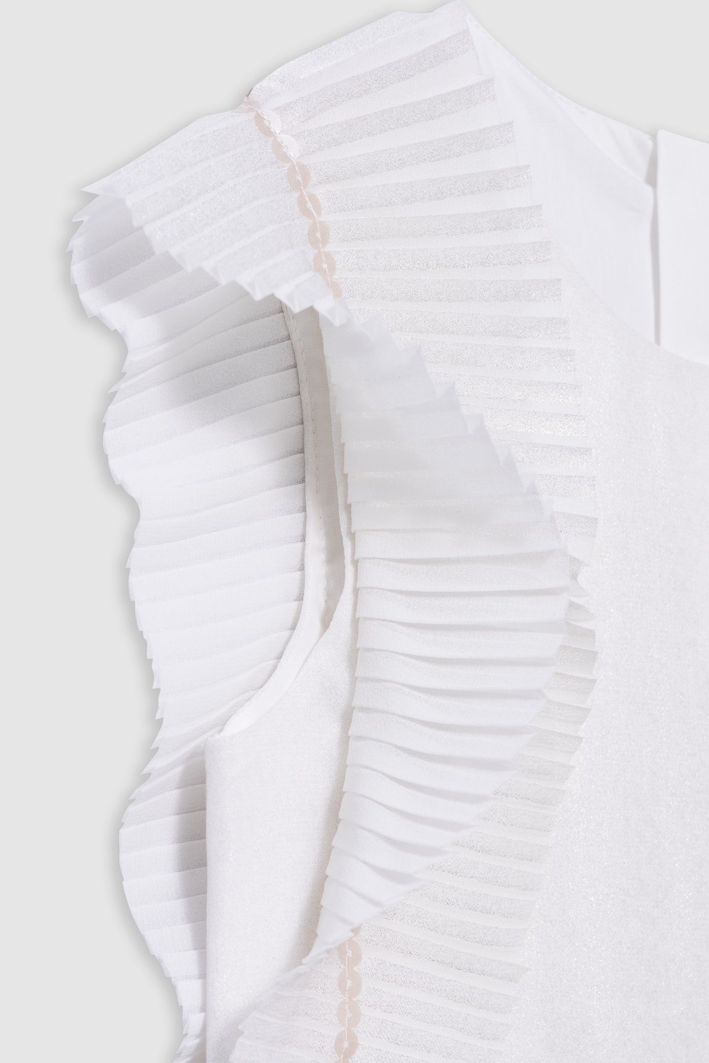 ECRU IRIDESCENT PLEATED DRESS WITH RUFFLED SLEEVES 3