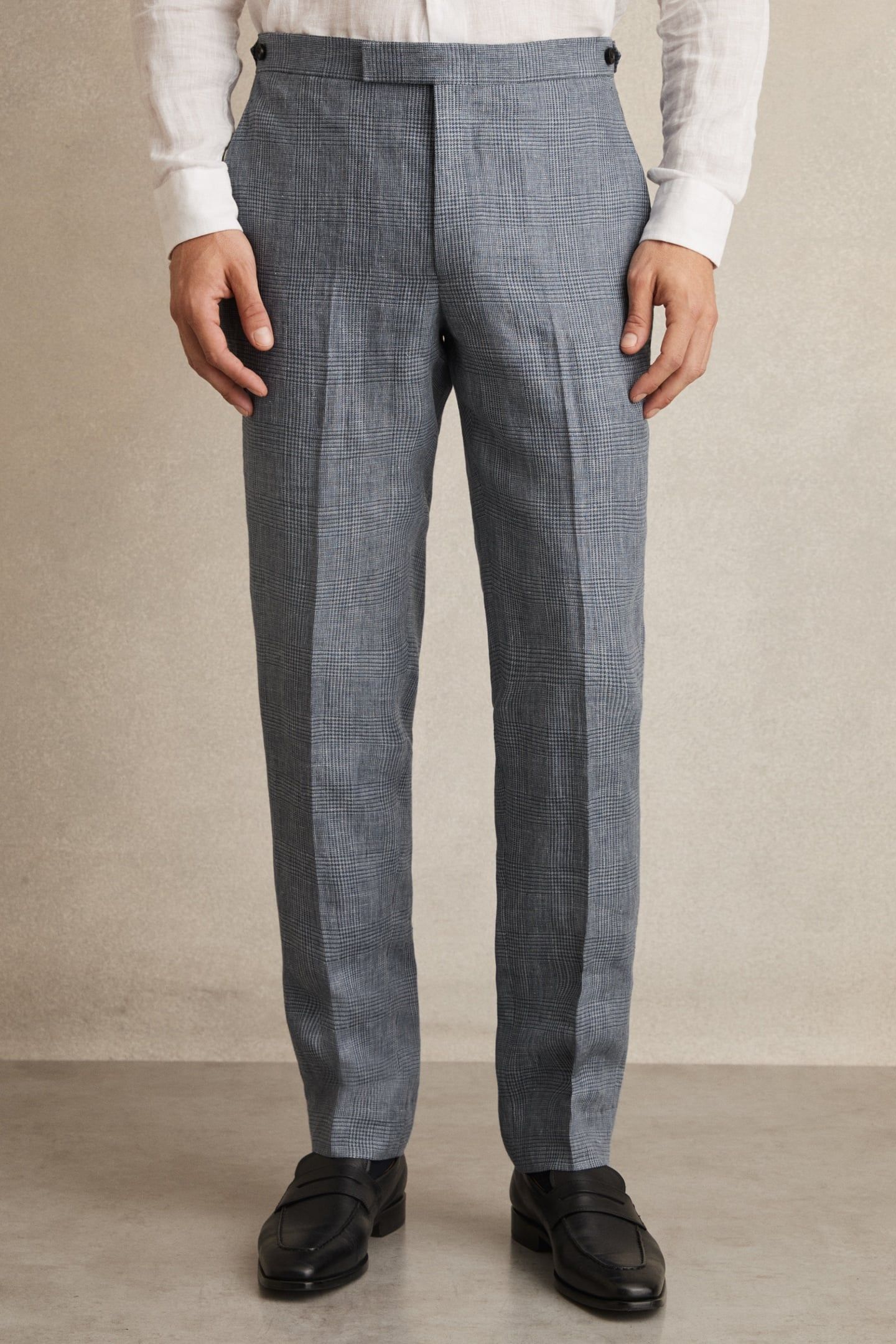 PRINCE OF WALES CHECK LINEN TROUSER SOFT BLUE 1