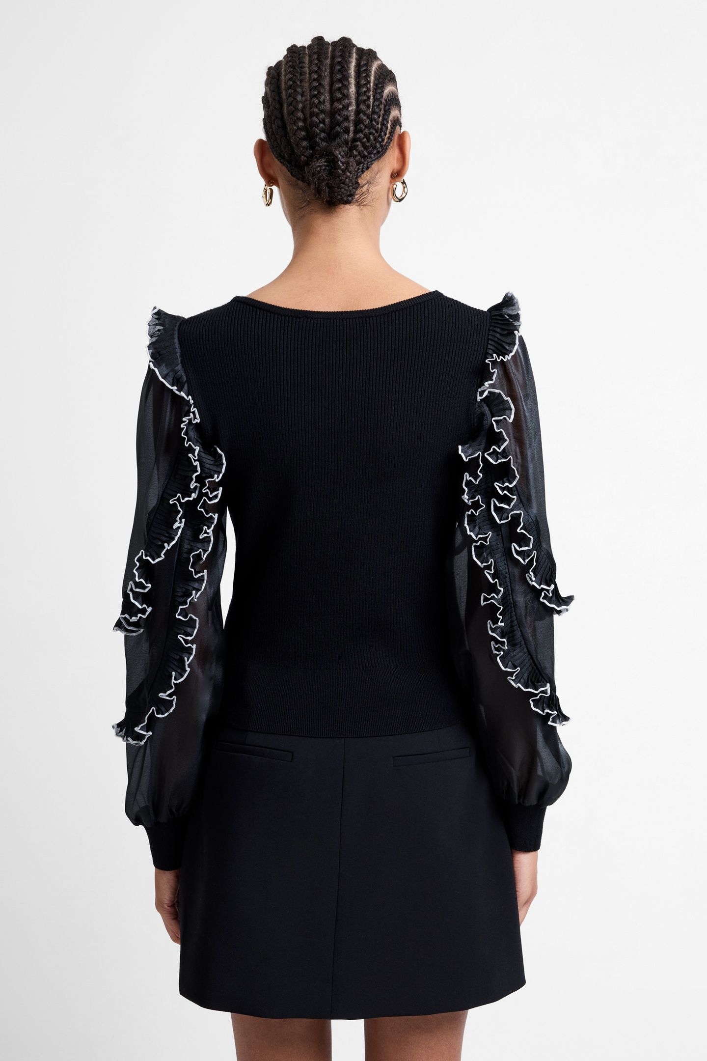 KRISTA MIX RUFFLE TRIM SLV TOP BLACKOUT 3