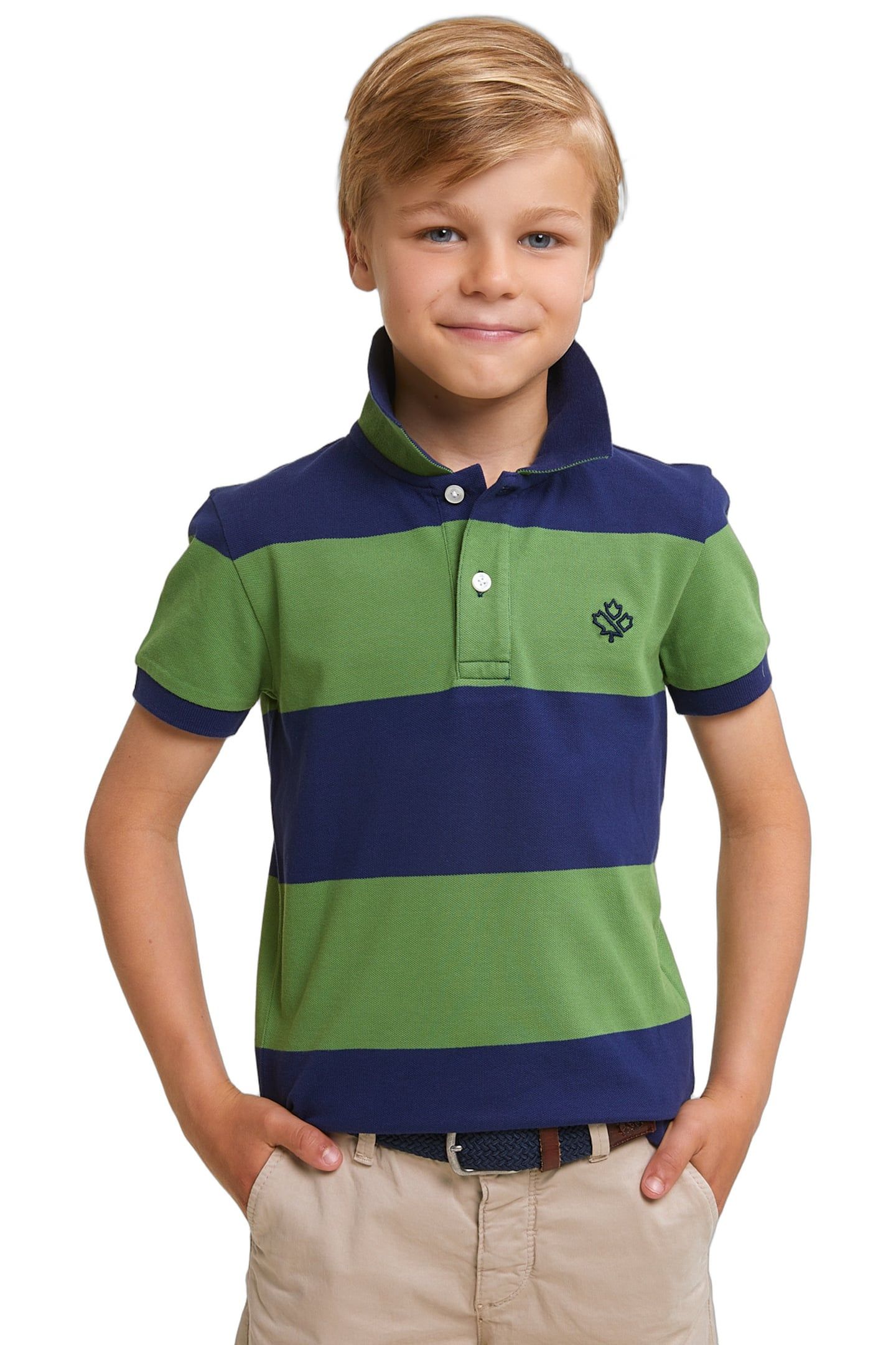 CUSTOM FIT STRIPED STRETCH POLO ROYAL BLUE/BELIZE GREEN 1