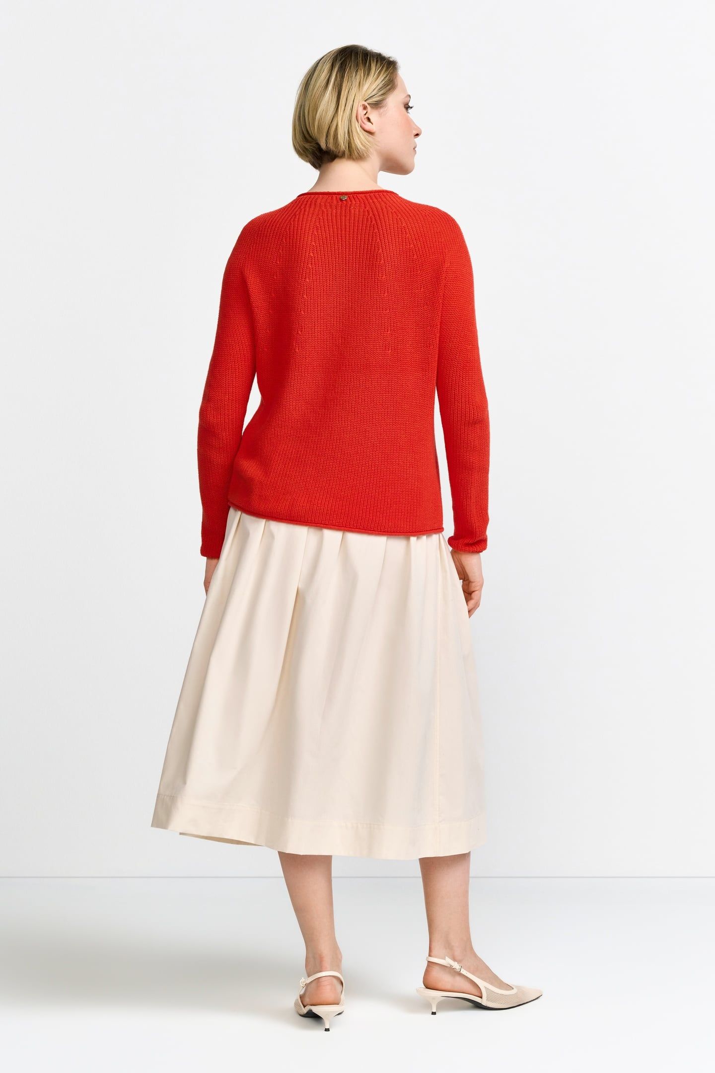 SEAMLESS CREW NECK HALF CARDIGAN SUNSET RED 3