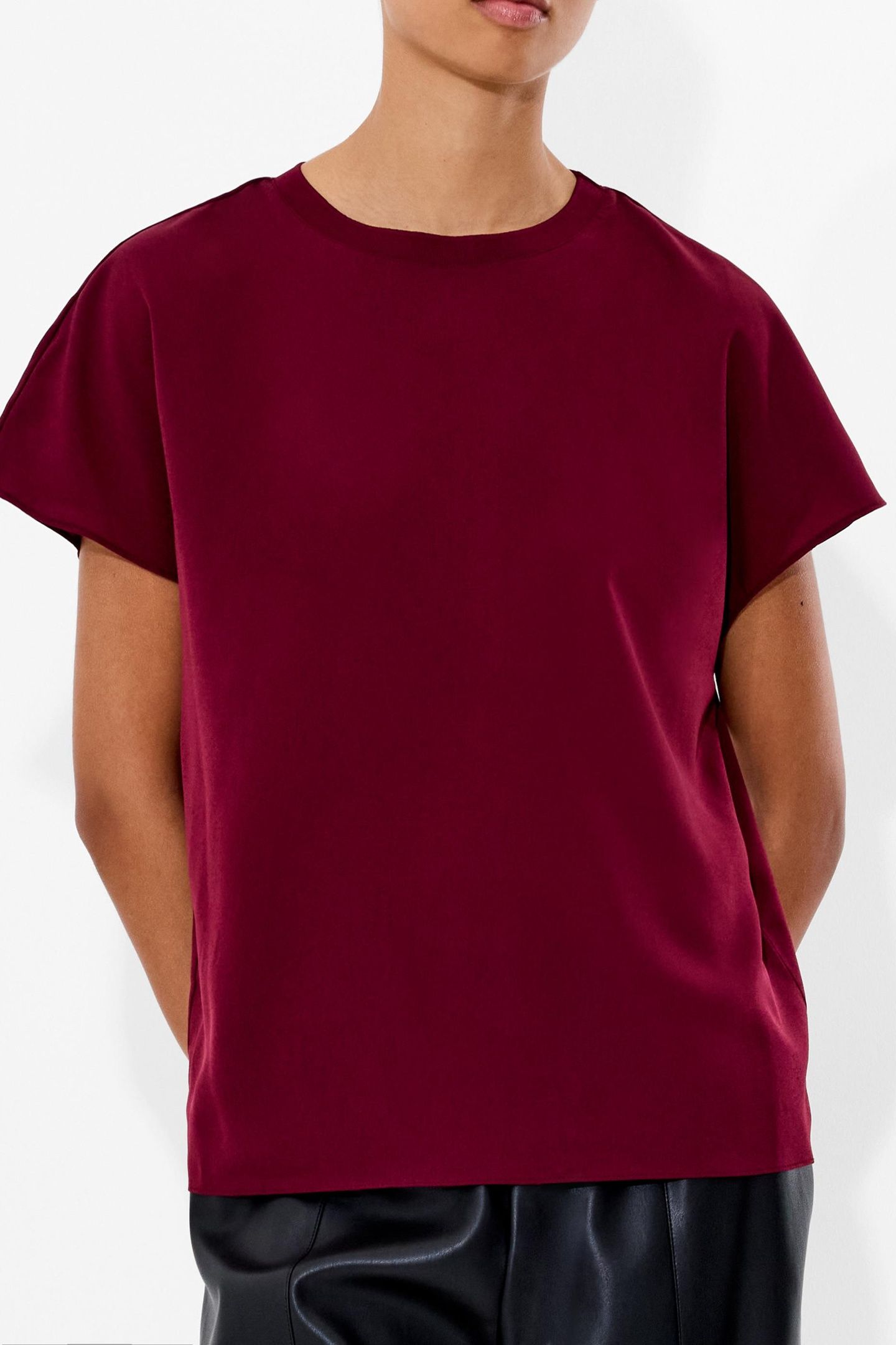 CREPE LIGHT CREW NECK TOP BORDEAUX RED 1