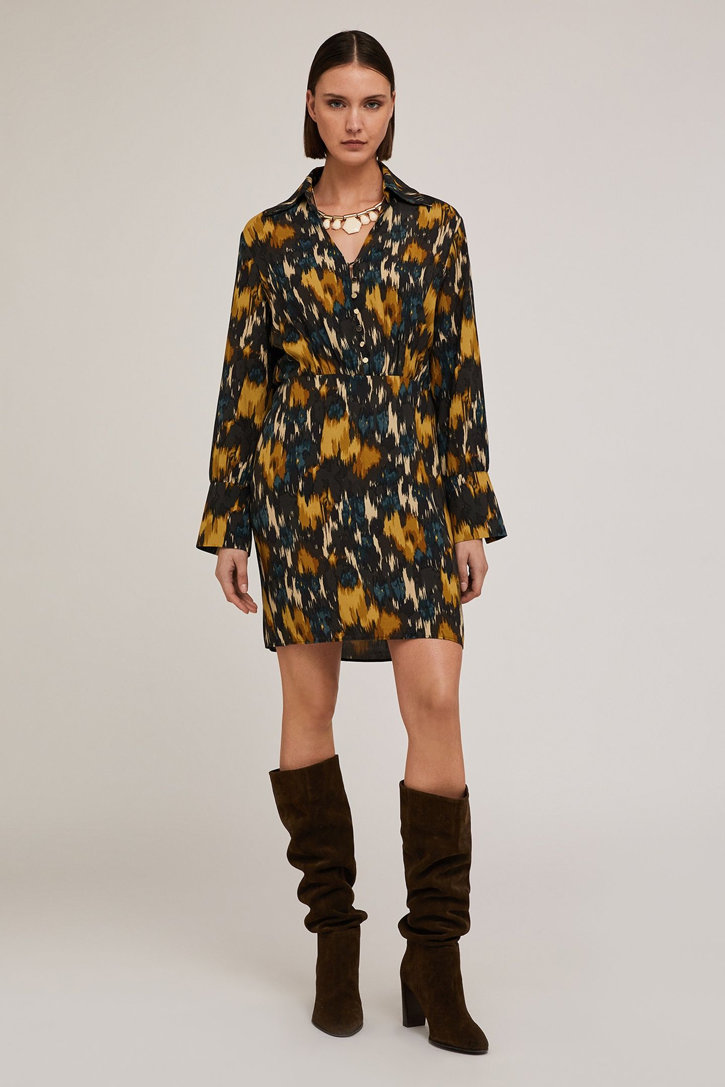 CREPE FABRIC PRINTED CHEMISIER DRESS YELLOW 3