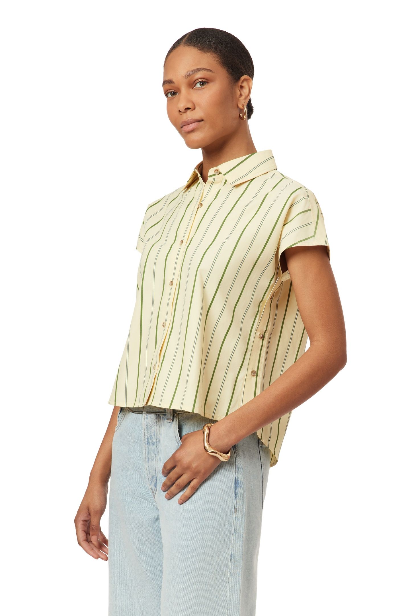 DOLMAN SLEEVE SHIRT CHINO GREEN MULTI PINSTRIPE 5