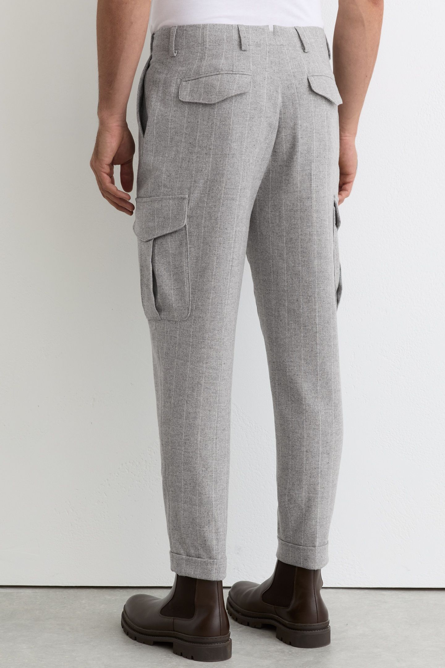 PINSTRIPE FLANNEL CARGO TROUSER SOFT GREY 2