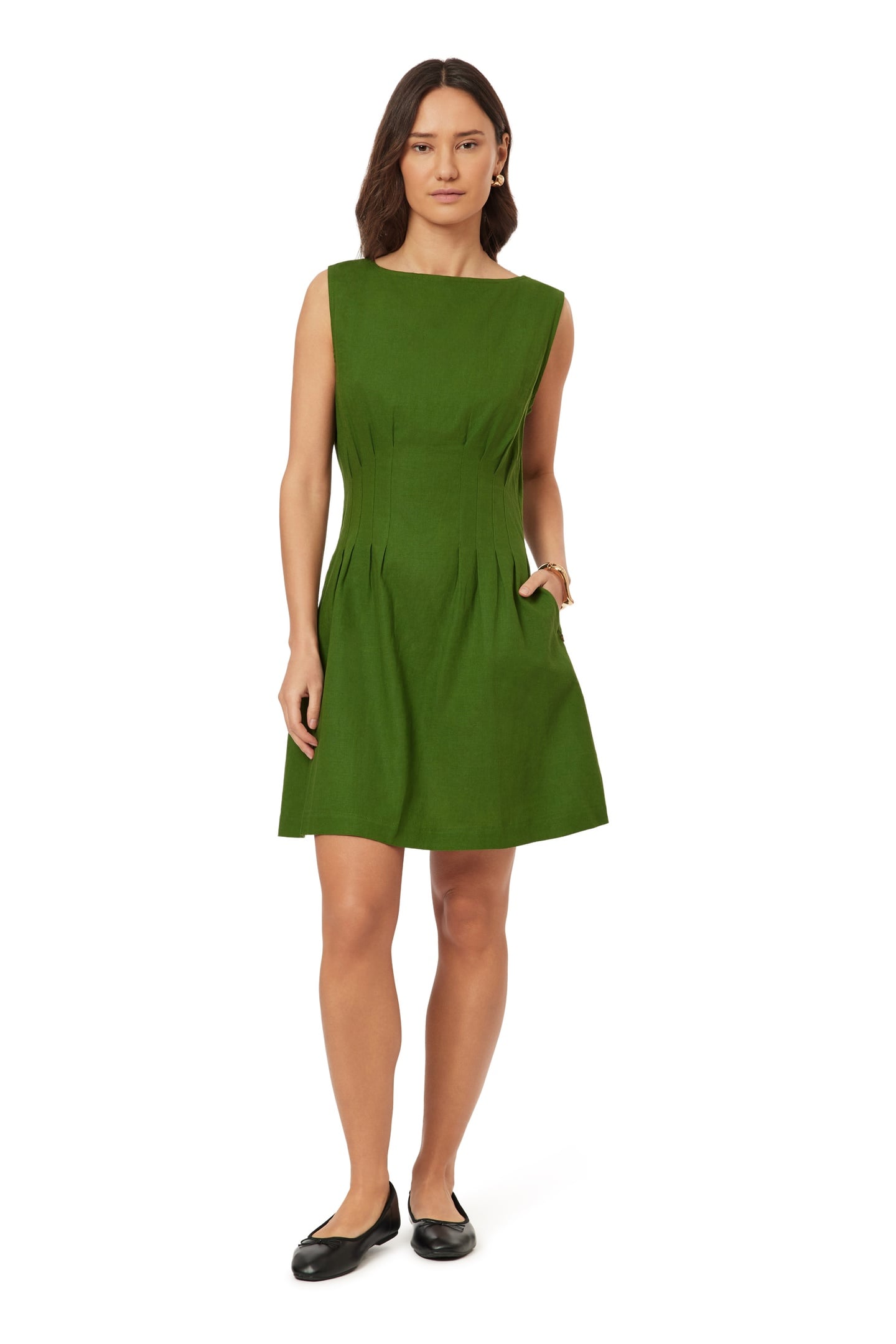 BOAT NECK DRESS GARDEN GREEN 2