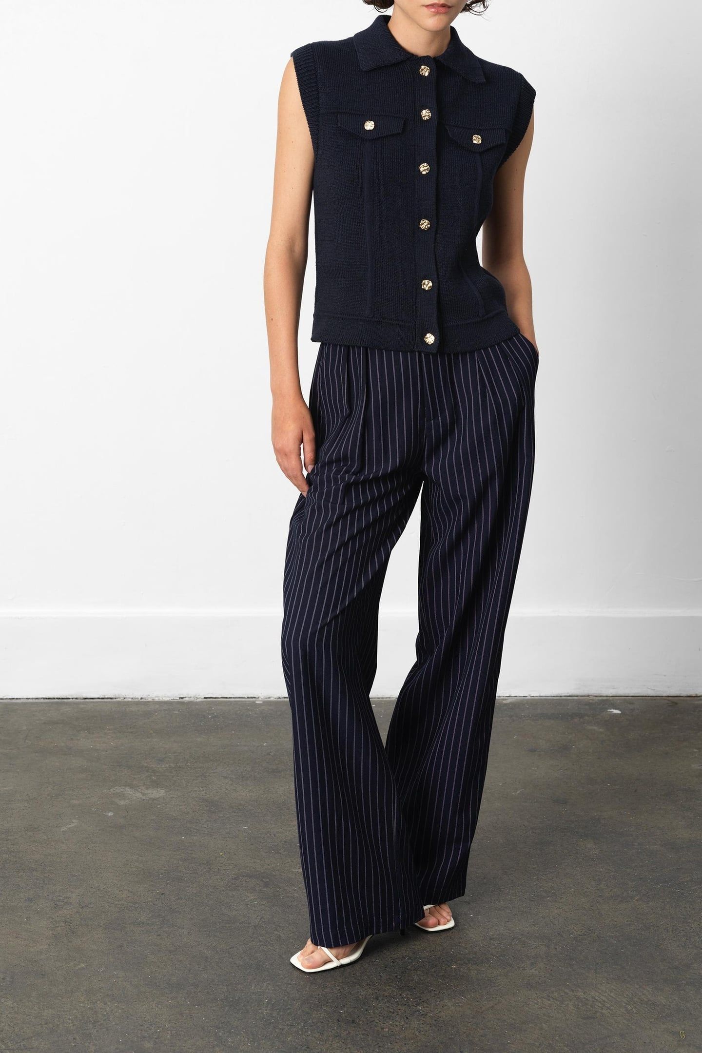 ROLAND KNIT COLLARED GILET INDIGO 1