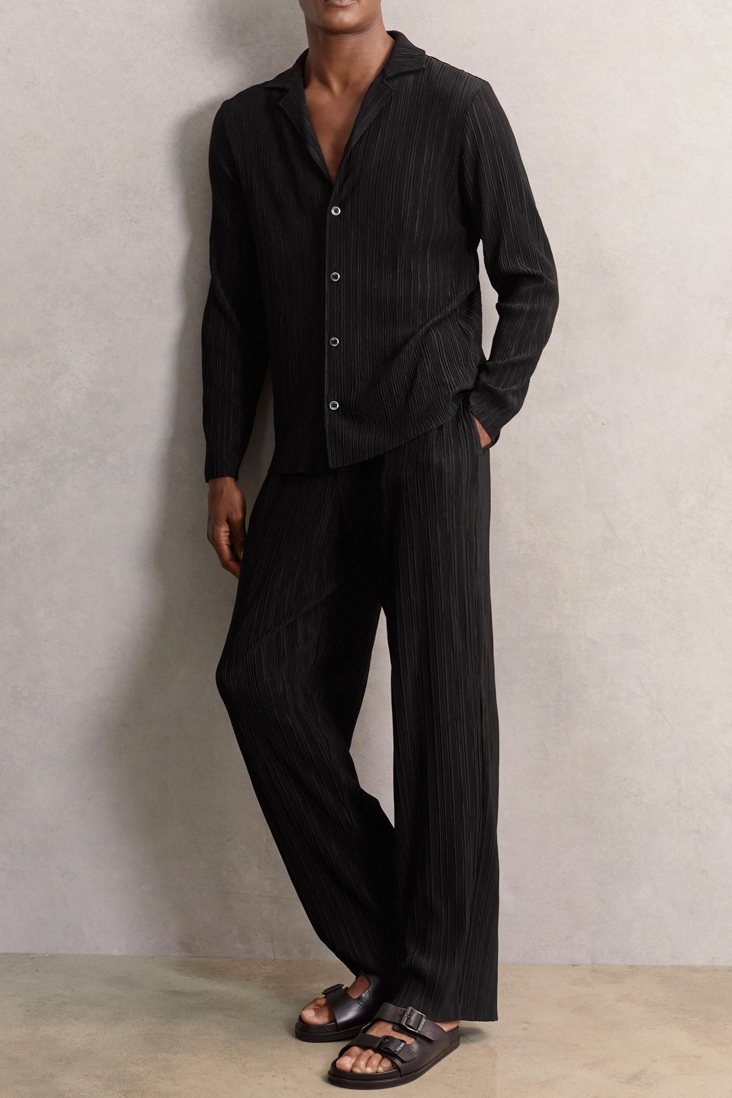 PLISSE WIDE LEG TROUSER BLACK 1