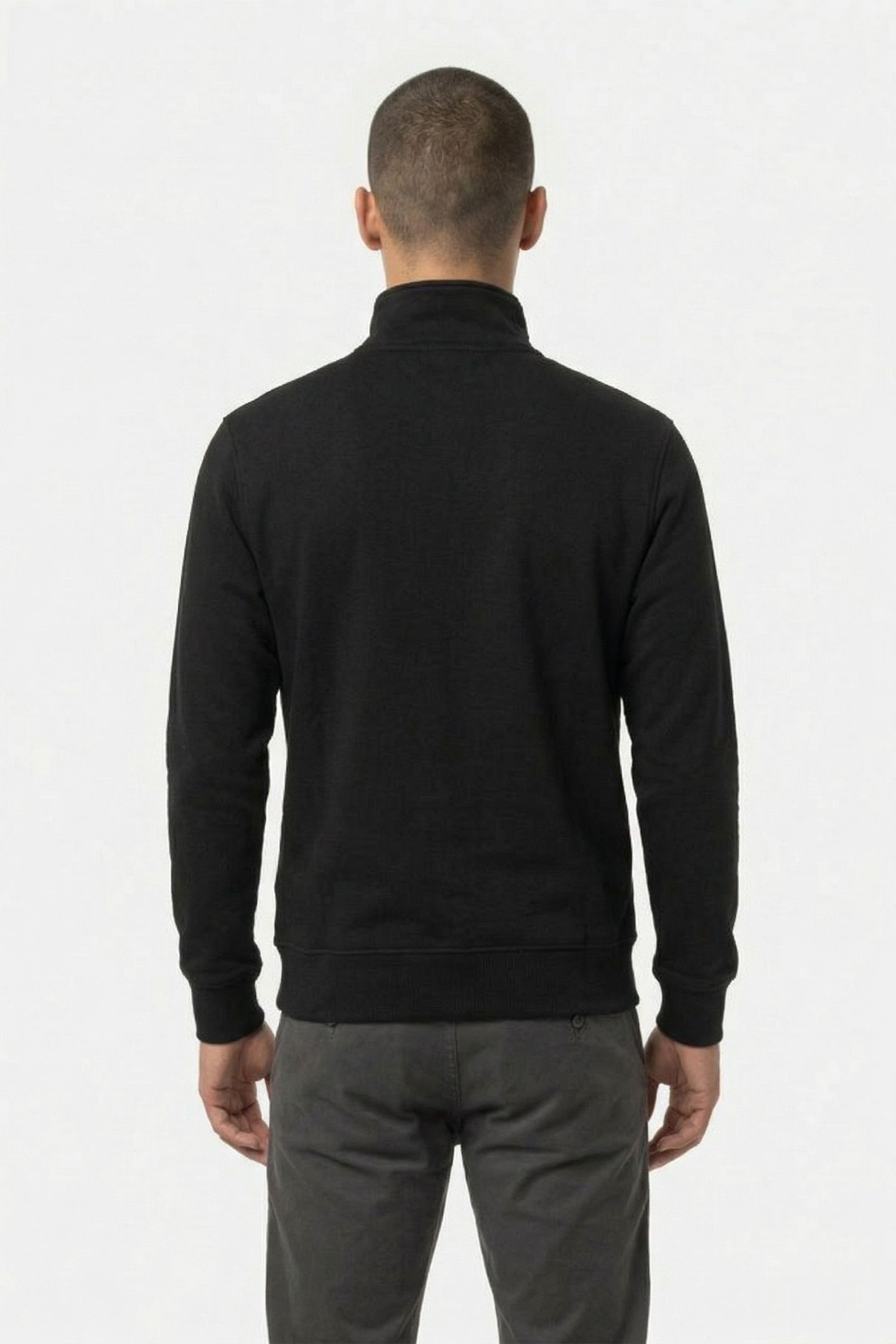 HALF ZIP STAND UP COLLAR SWEAT L/S DK BLACK 2