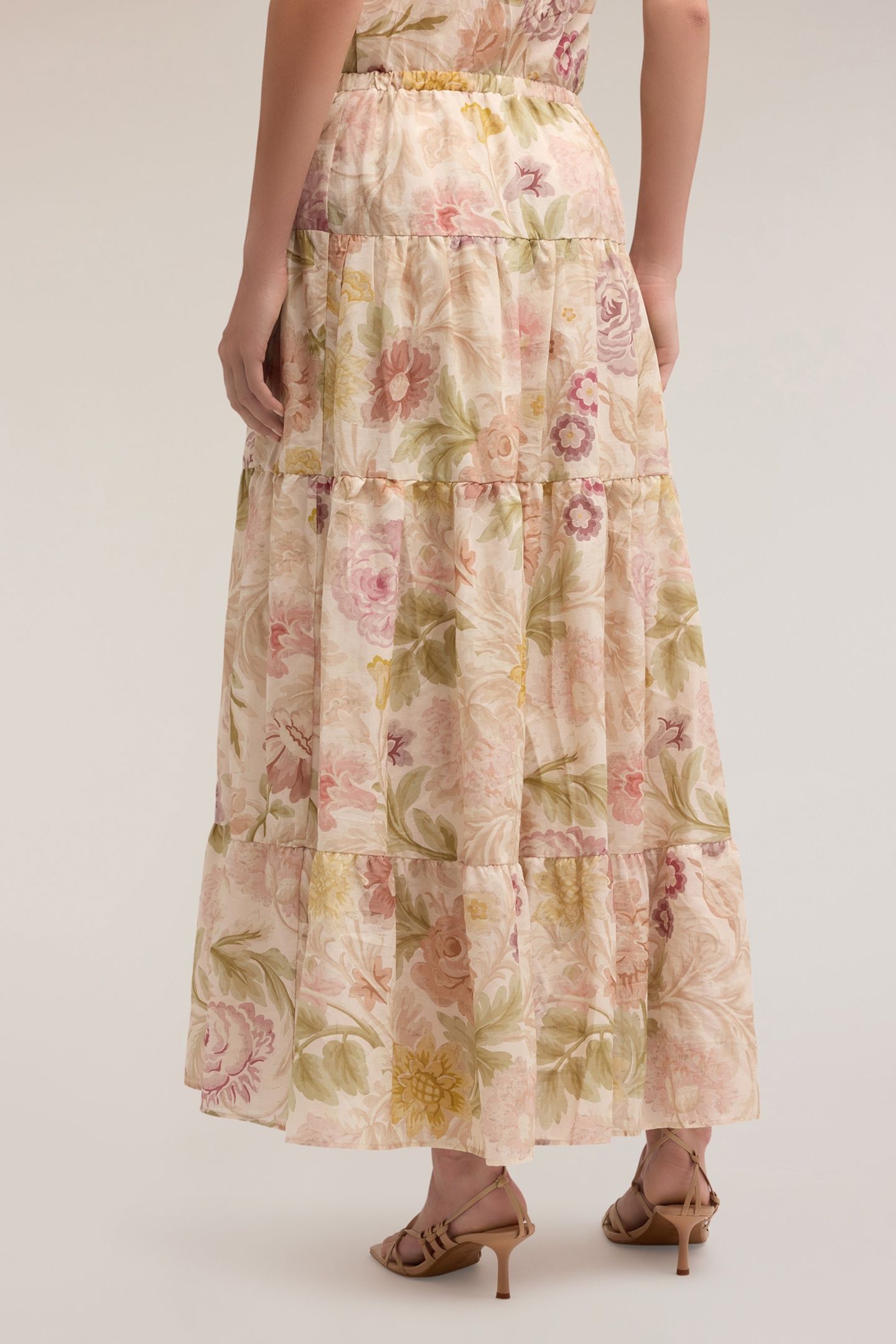 LONG FLOUNCED SKIRT WITH FLORAL PATTERN POWDER PINK 3