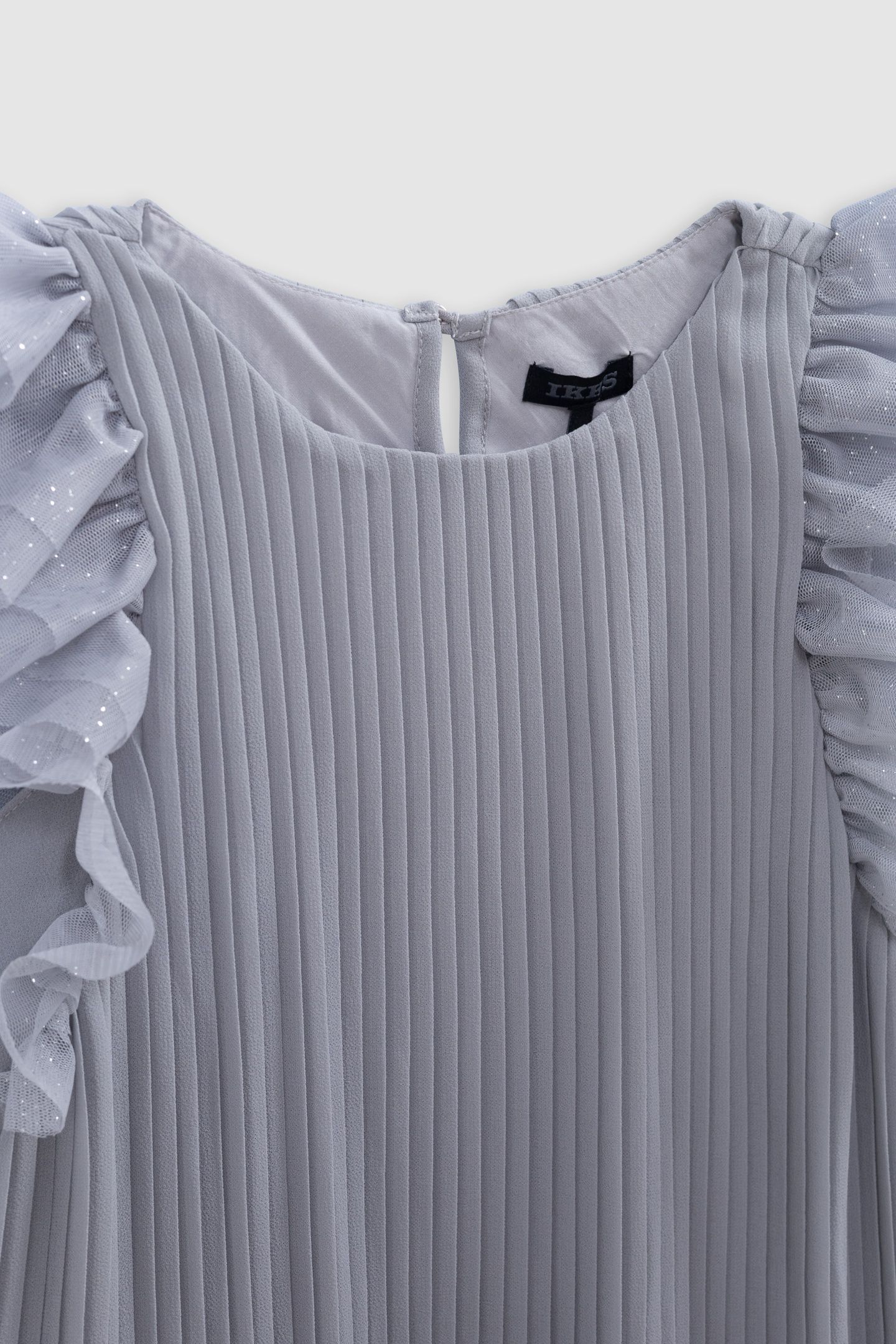 SILVER PLEATED DRESS WITH SWISS TULLE SLEEVES 3