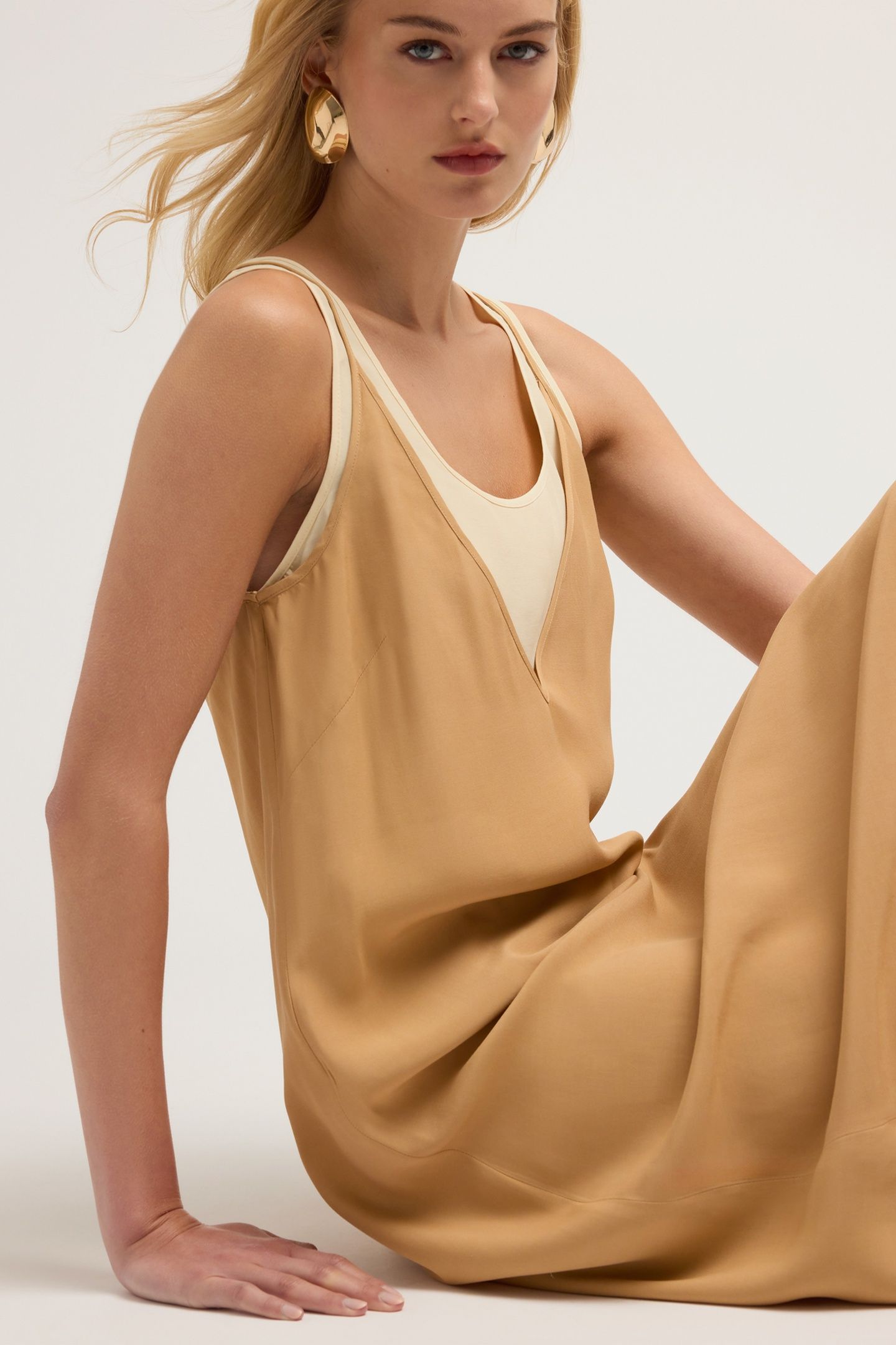 LONG DOUBLE VISCOSE DRESS BEIGE 3