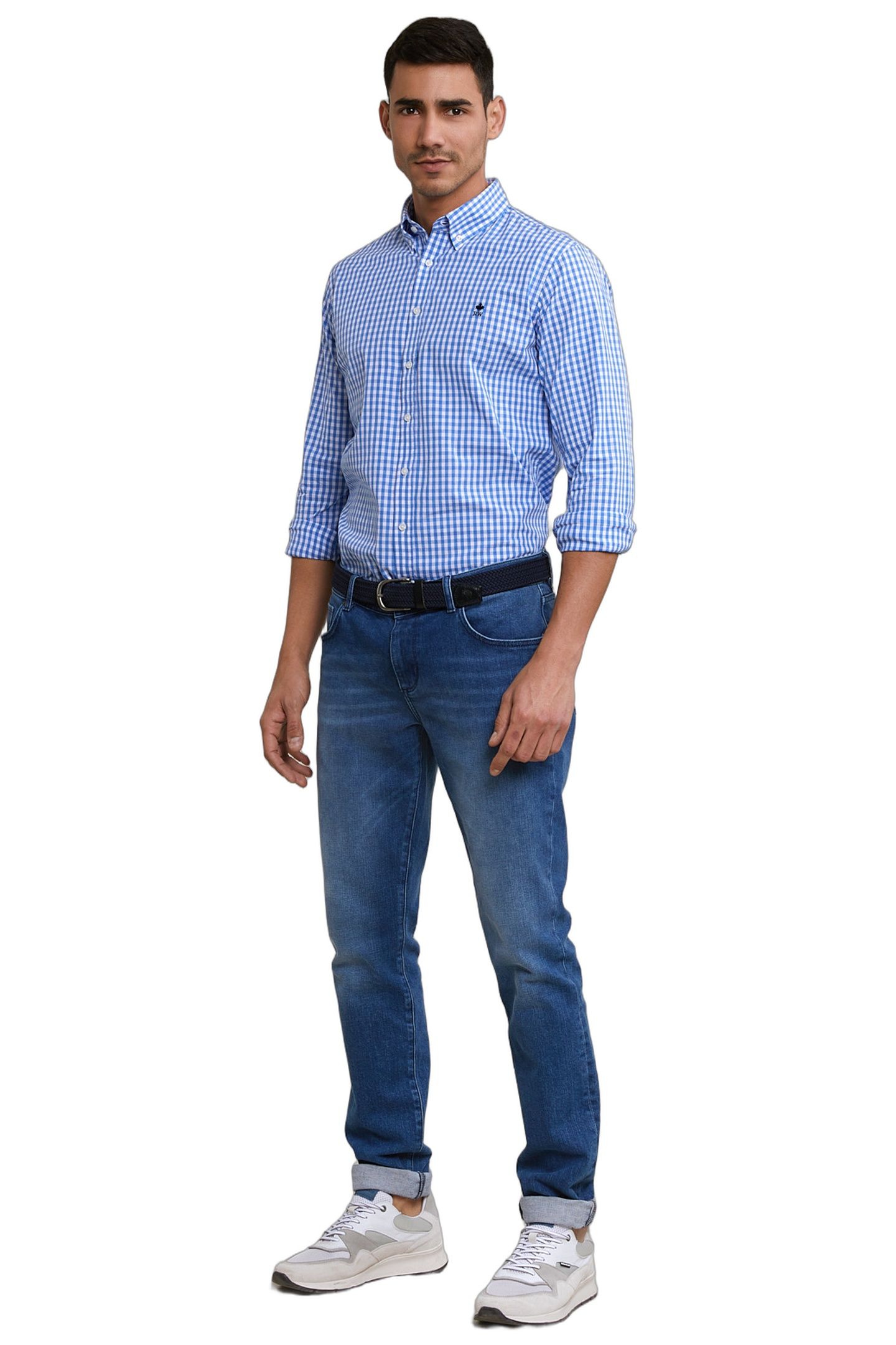 SLIM FIT CHECKED SHIRT BLUE/WHITE 1