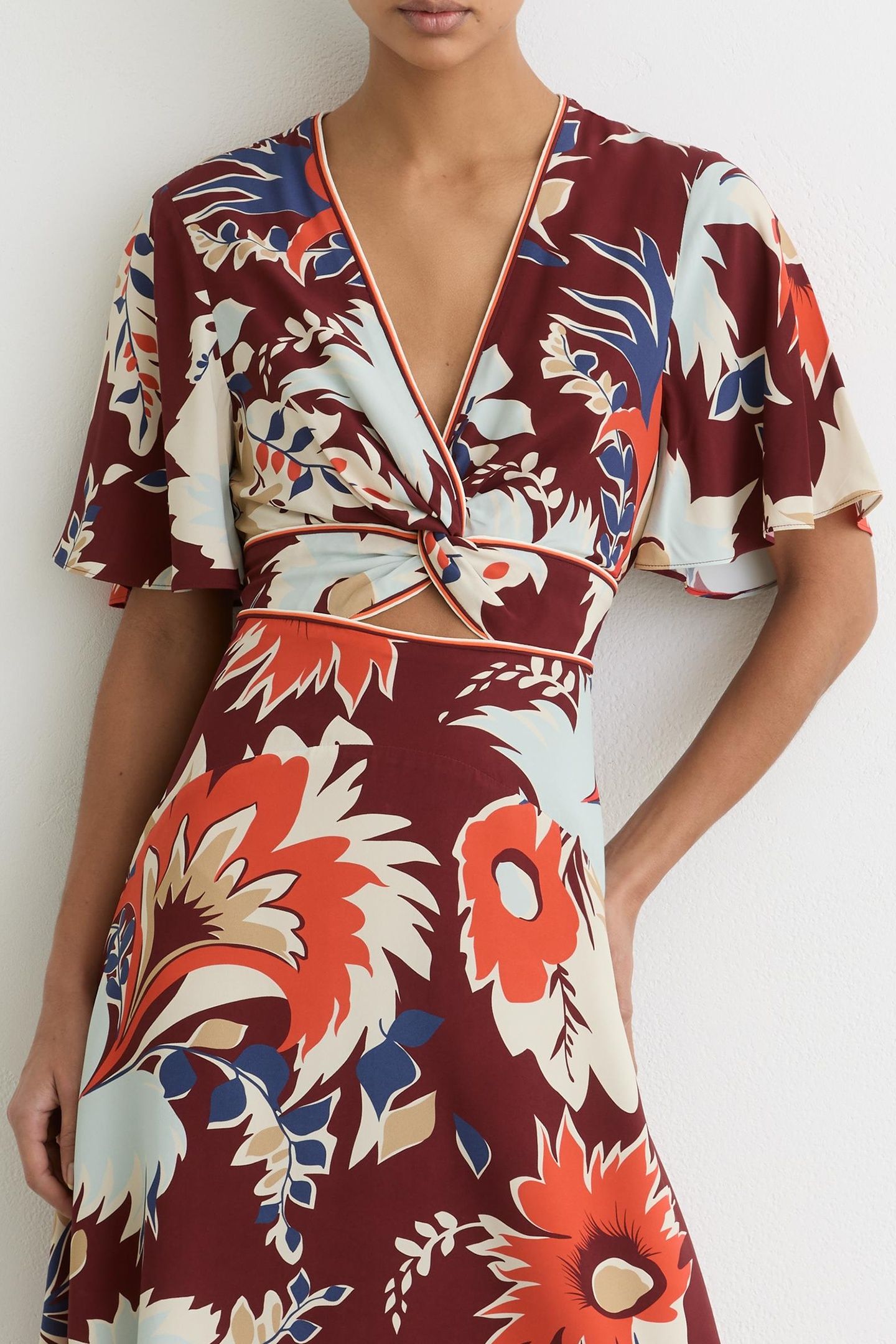 PRINTED MIDI DRESS BURGUNDY 2