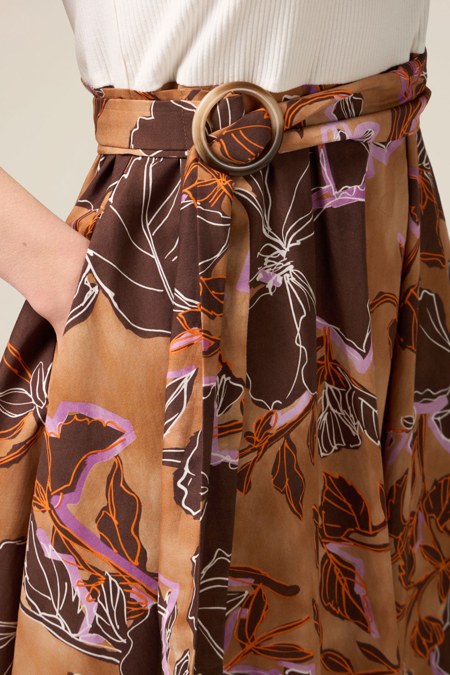 FLARE DRESS COMBINED WITH SASH BROWN 5