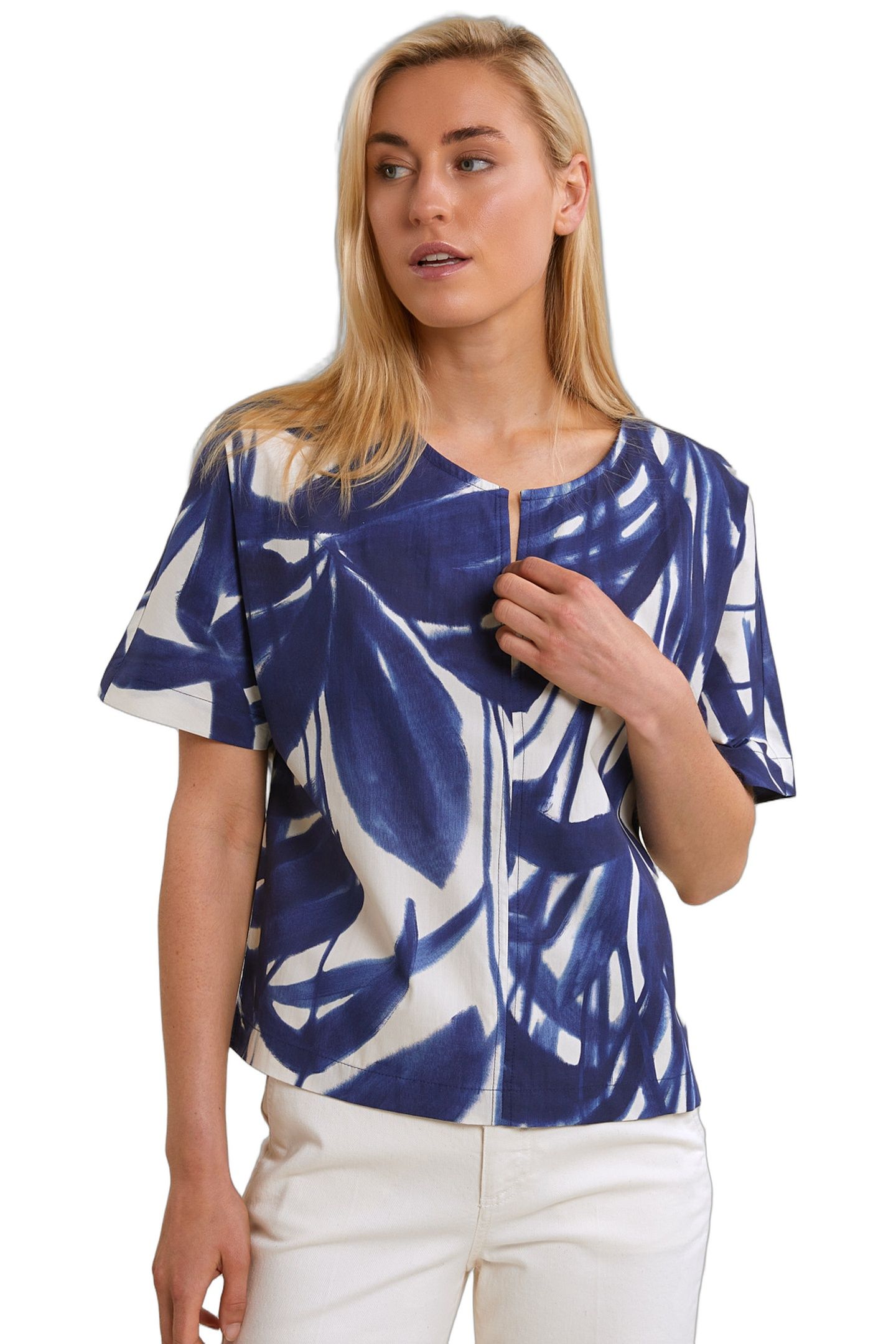 BLUE/WHITE FANTASY V-NECK BLOUSE 1