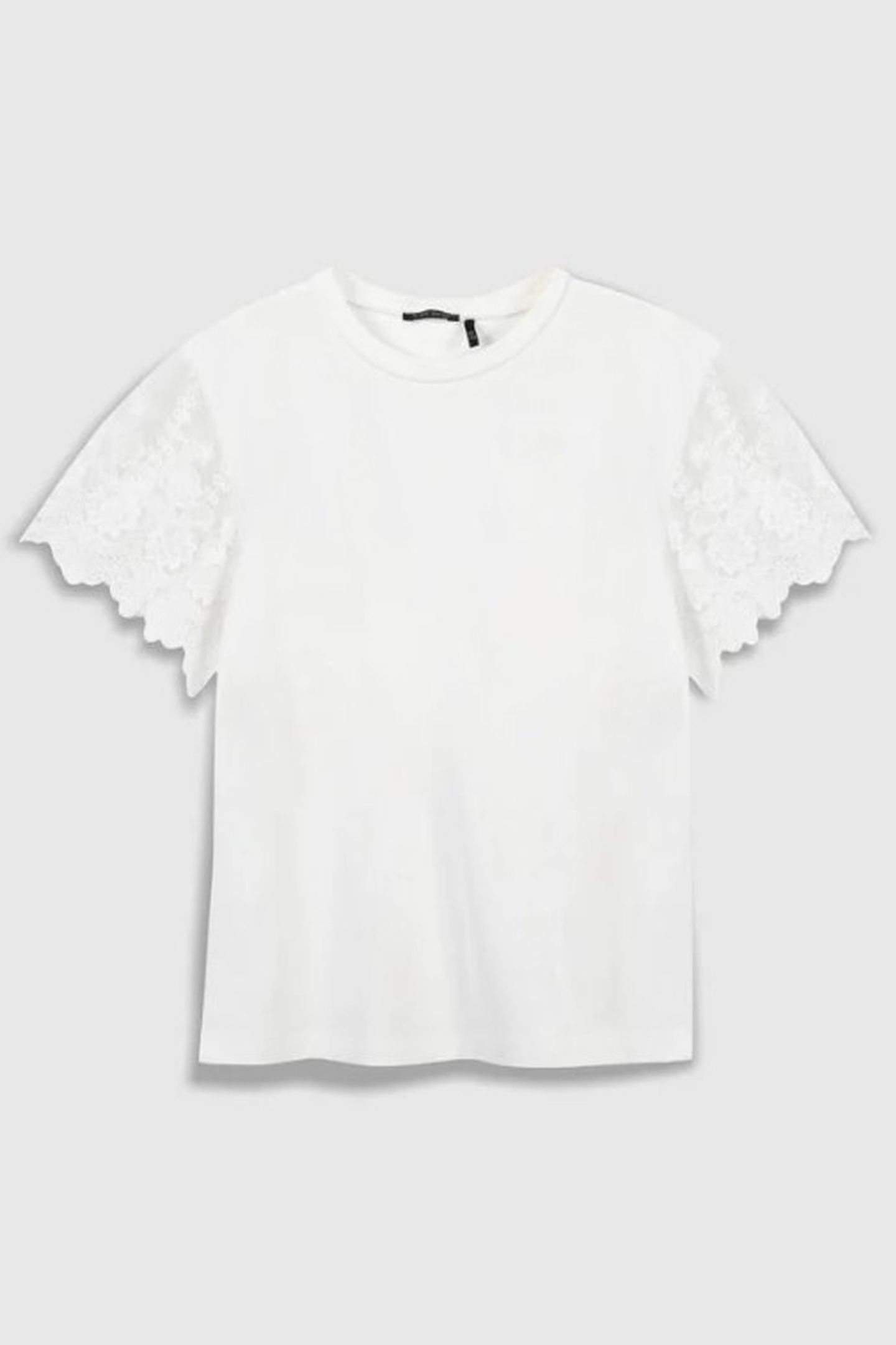 WHITE T-SHIRT WITH EMBROIDERED TULLE SLEEVES 1