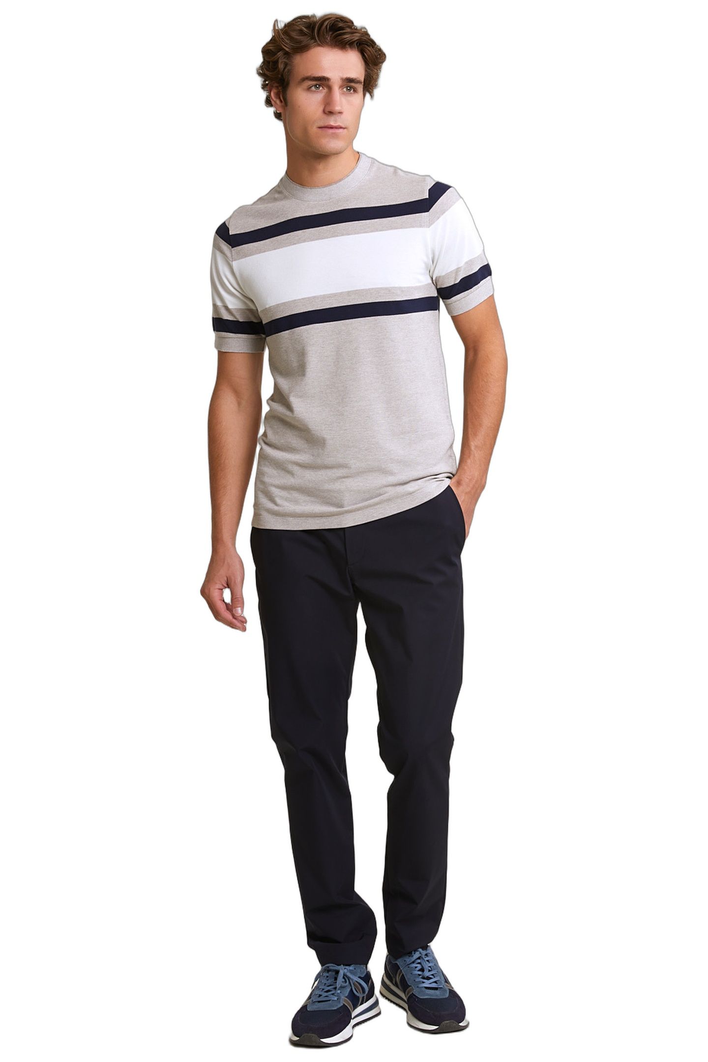 CUSTOM FIT SPORTY STRIPED T-SHIRT OLD WOOD MIX 2
