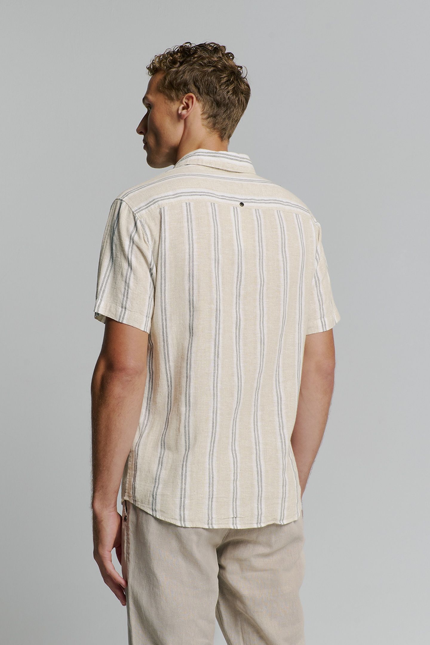 SHIRT SHORT SLEEVE DOBBY VERTICAL STRIPE WITH LINEN CEMENT 4