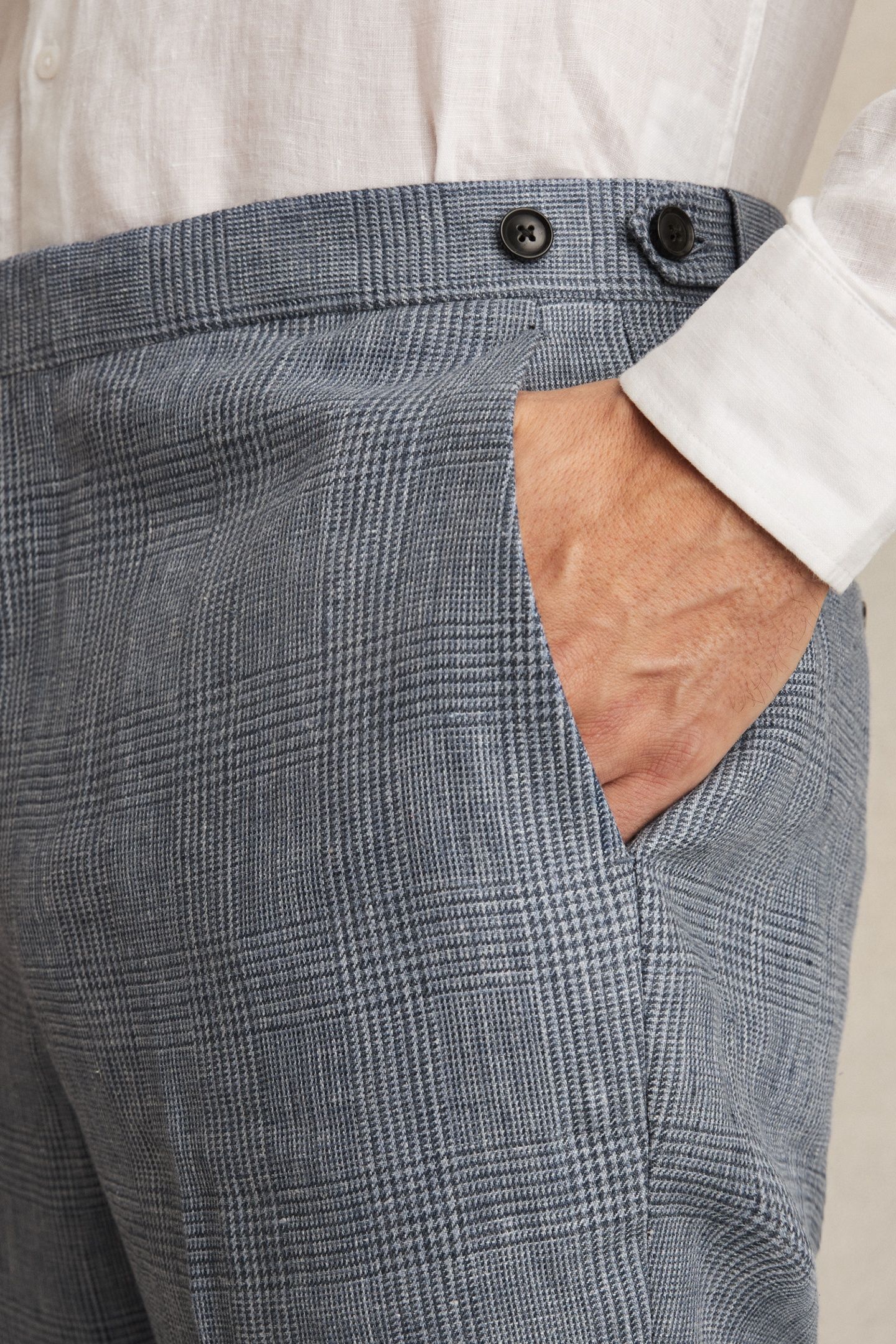 PRINCE OF WALES CHECK LINEN TROUSER SOFT BLUE 6