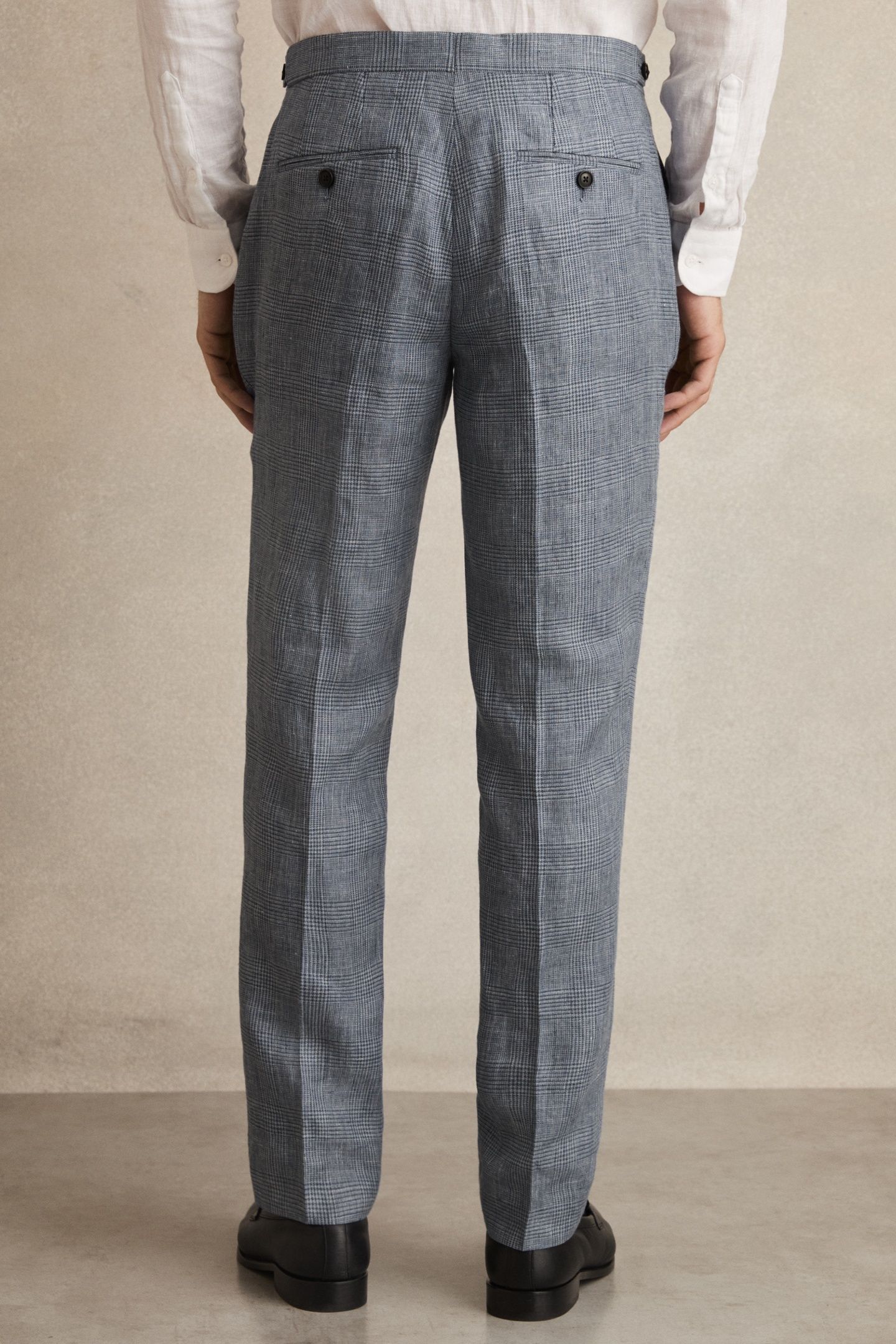 PRINCE OF WALES CHECK LINEN TROUSER SOFT BLUE 3