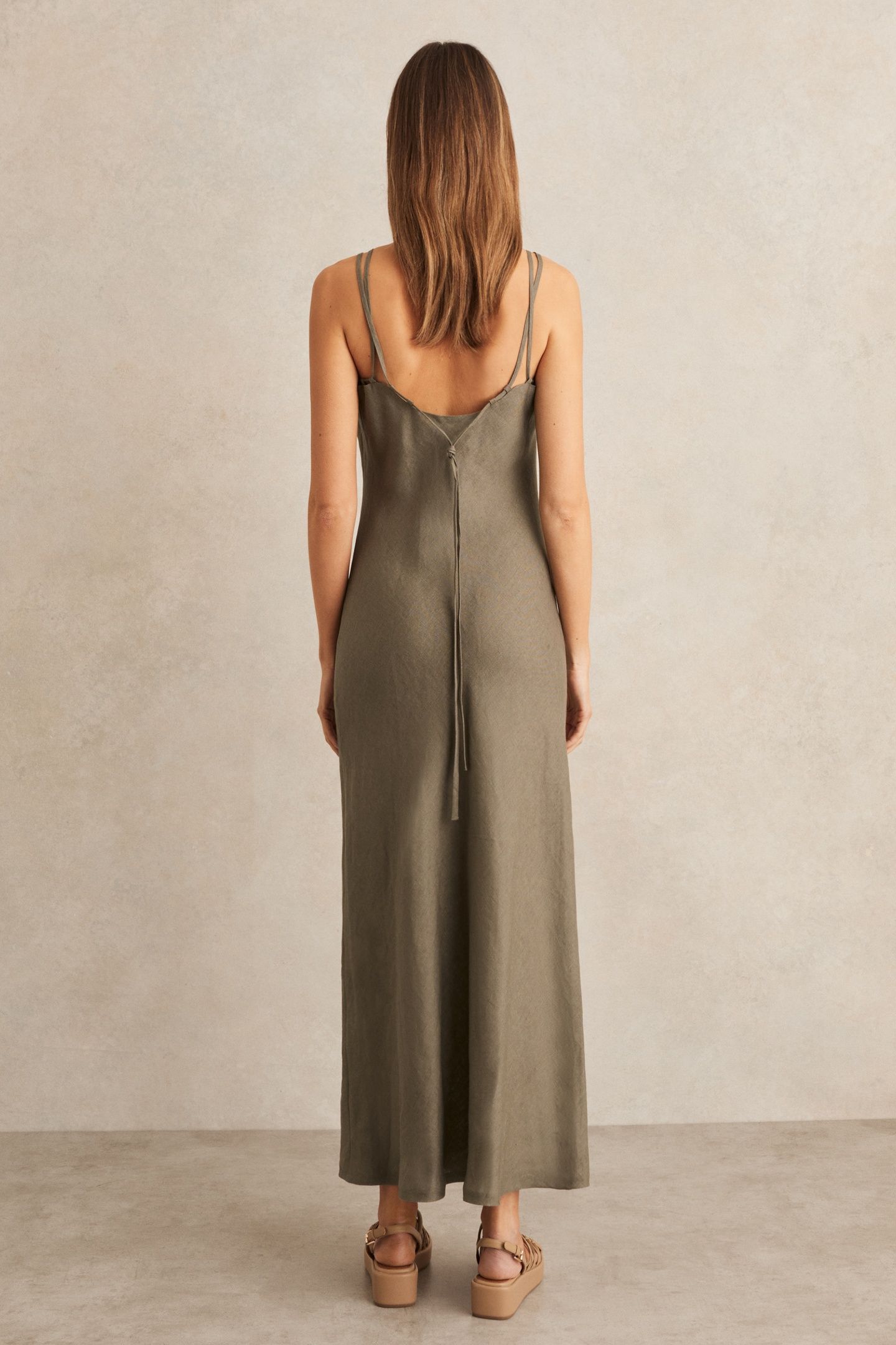LINEN SLIP DRESS KHAKI 2