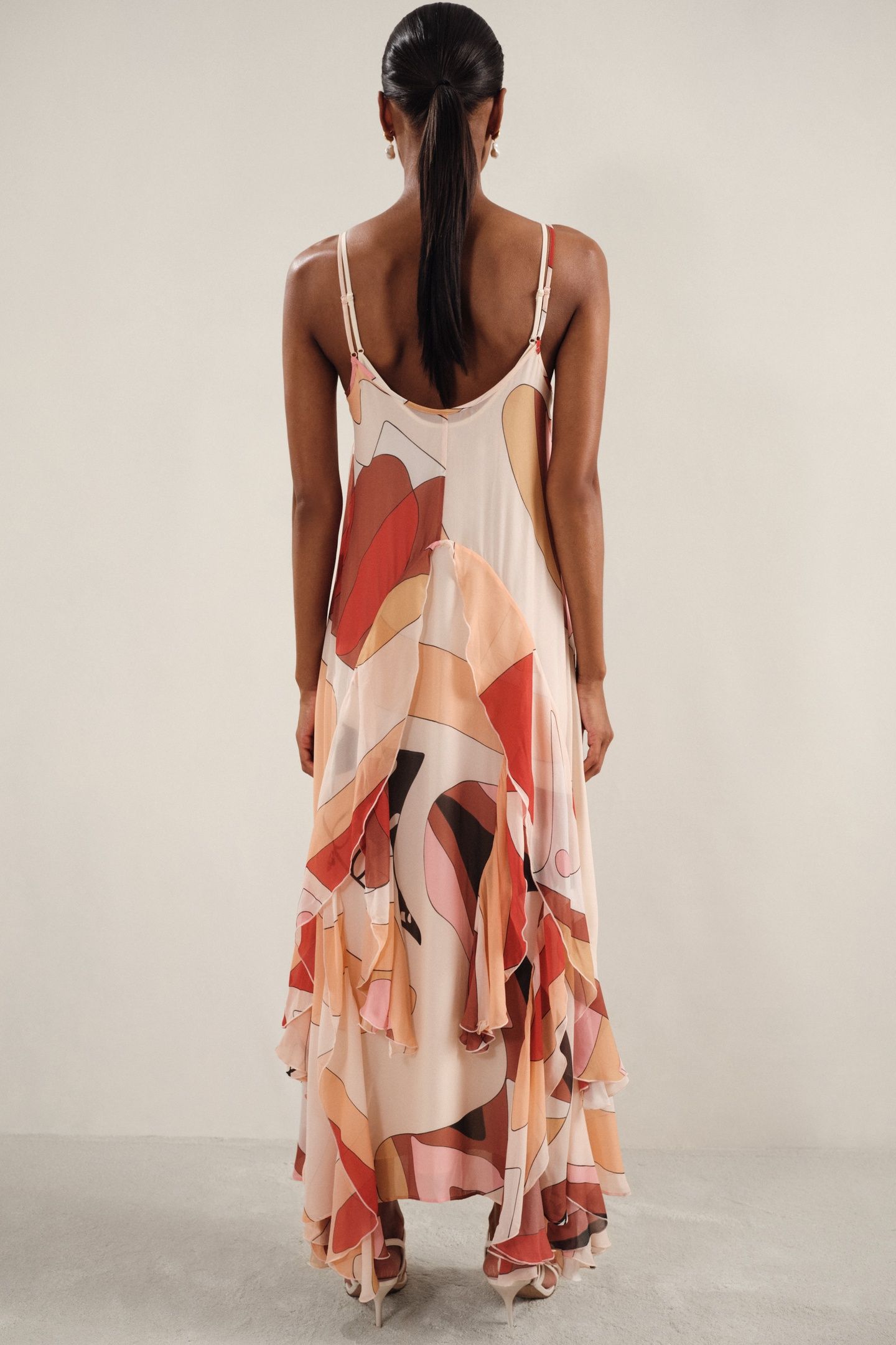 PRINTED RUFFLE OCCASION DRESS CREAM/RED 3