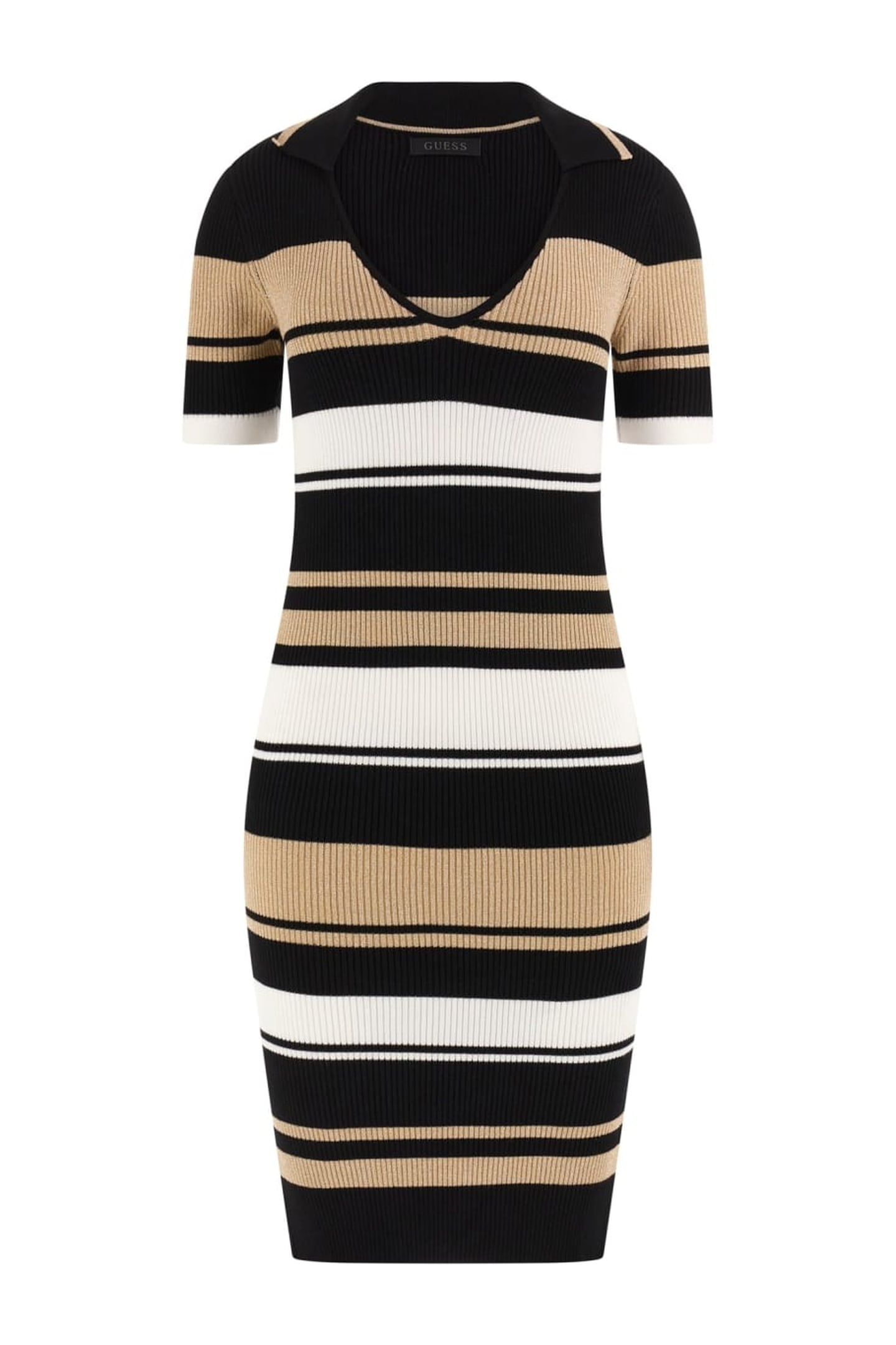 GUESS ECO EVIE STRIPED POLO DR BLACK WHITE GOLD STR 1
