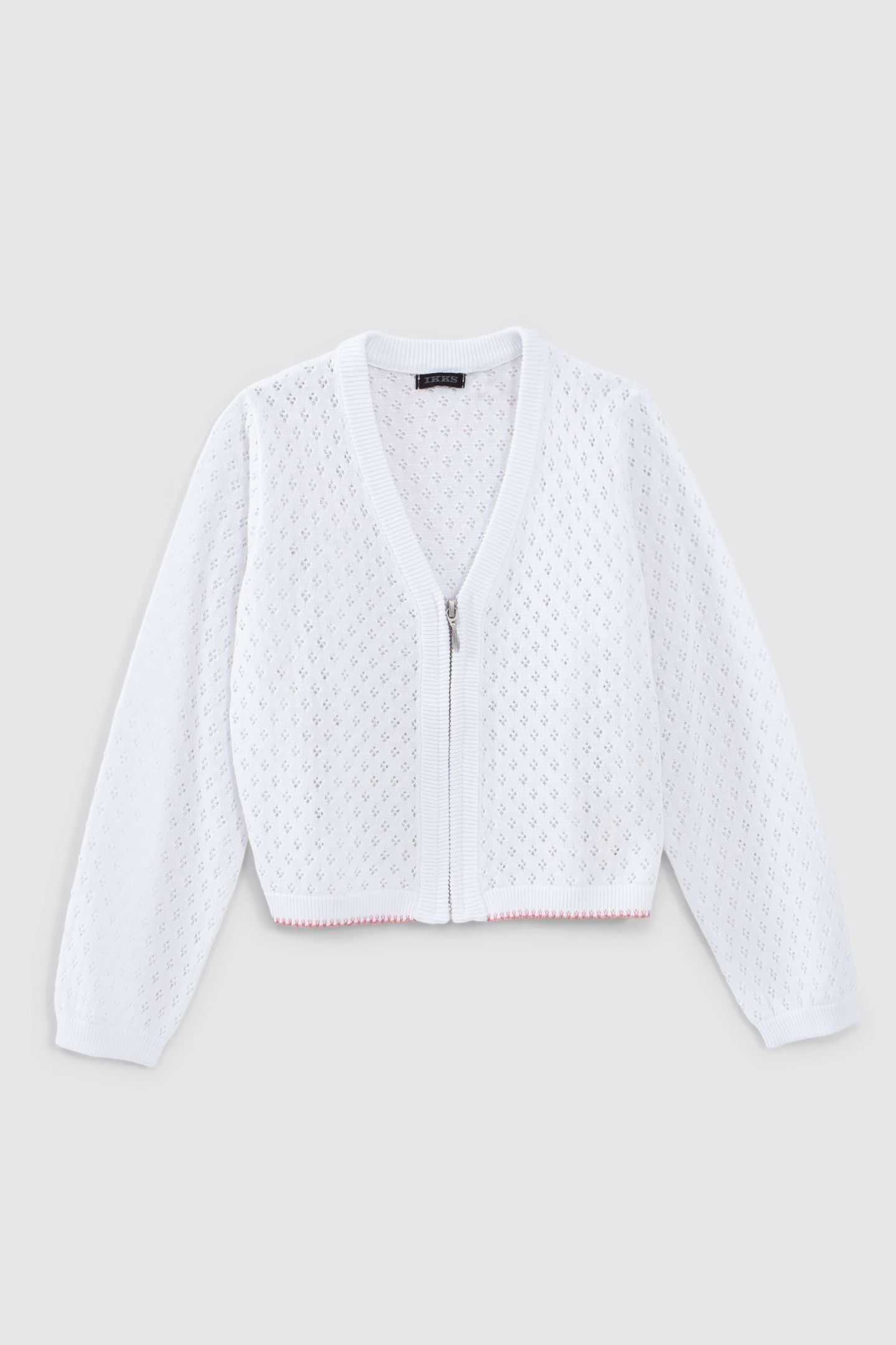 GIRLS' ECRU KNIT ZIPPED OPENWORK CARDIGAN 1
