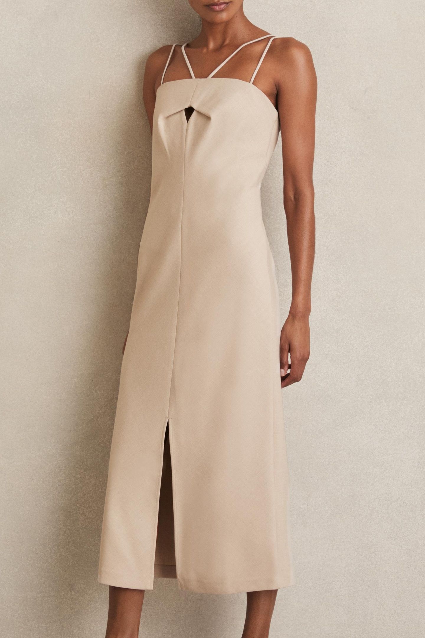FITTED MIDI DRESS STONE NEUTRAL 2
