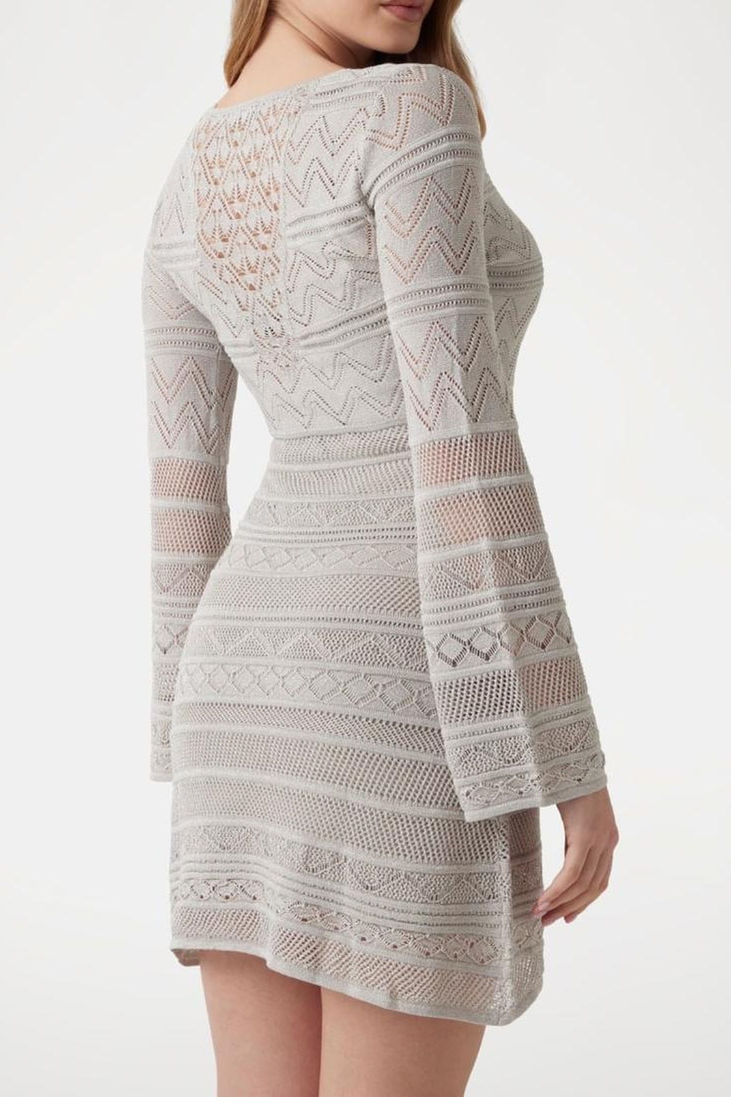 GUESS ECO NELLIE VN LS DRESS S SILVER LUREX 6