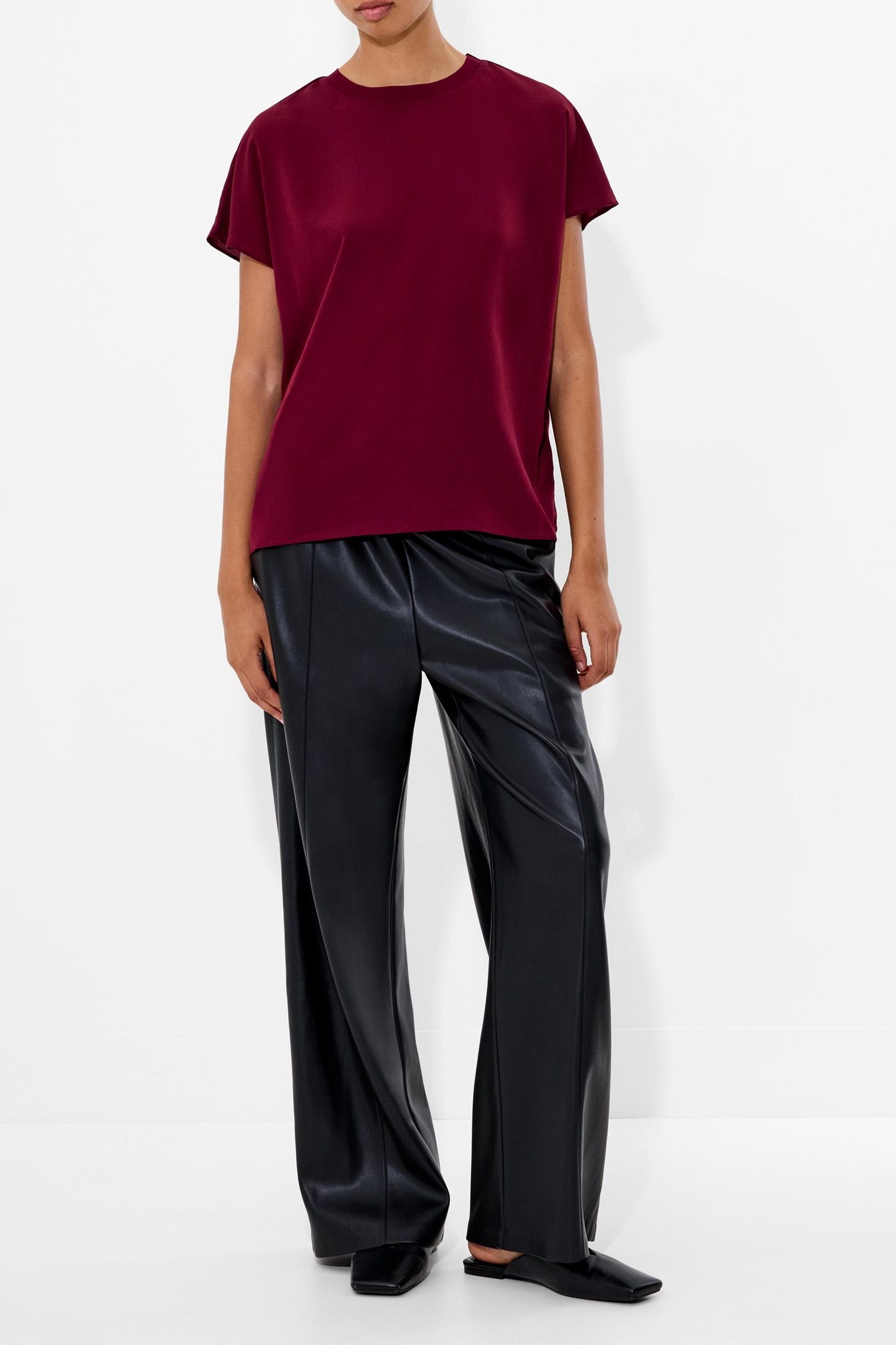 CREPE LIGHT CREW NECK TOP BORDEAUX RED 2
