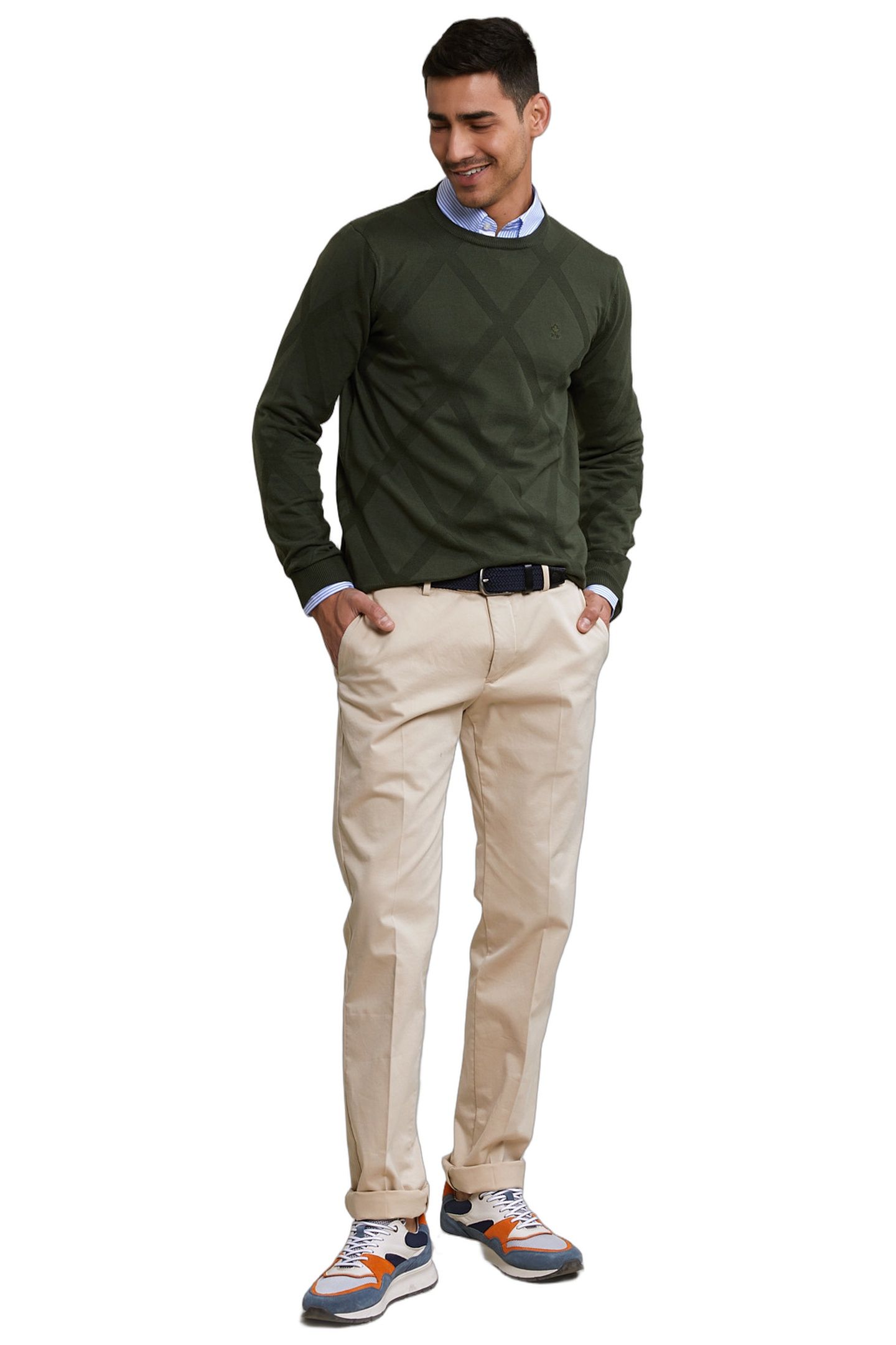 CUSTOM FIT FANCY PIMA COTTON SWEATER FOREST 1