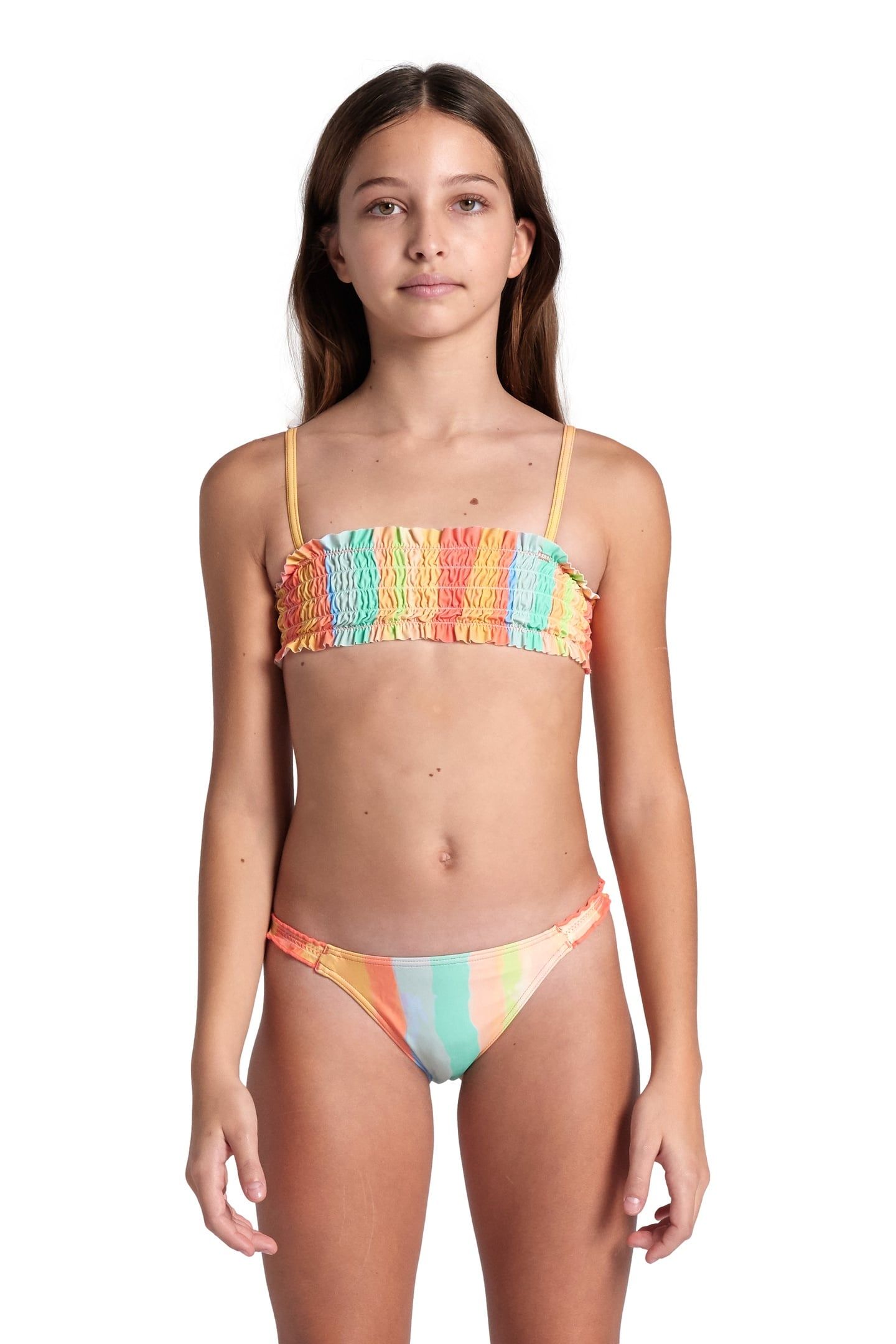 GIRLS' WATER PRINT BIKINI BANDEAU MULTISTRIPES 3