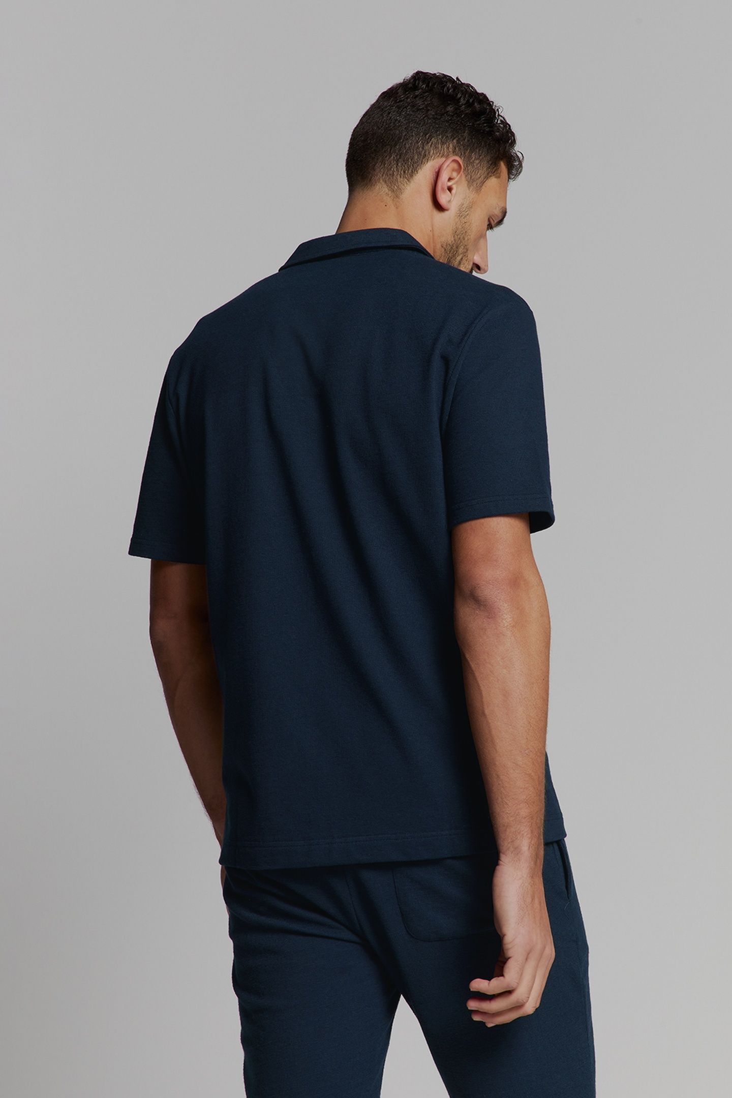 SHIRT SHORT SLEEVE JERSEY REVERS COLLAR SOLID TERRY DEEP BLU 3