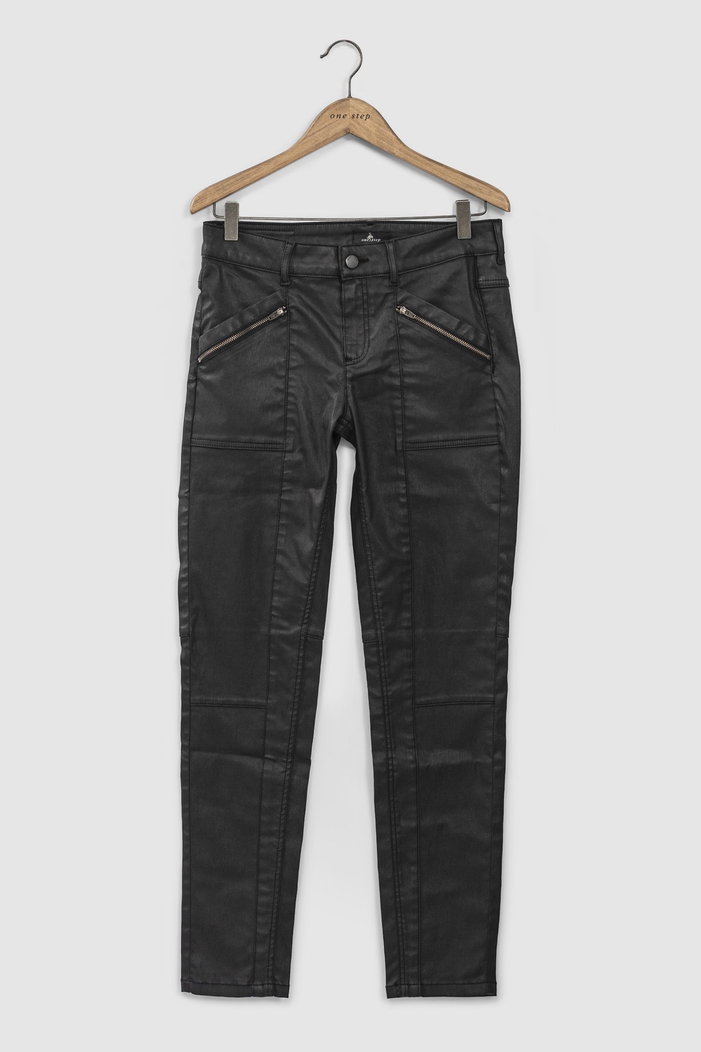 SLIM BLACK 7/8 LENGTH COATED BIKER STYLE JEANS 3