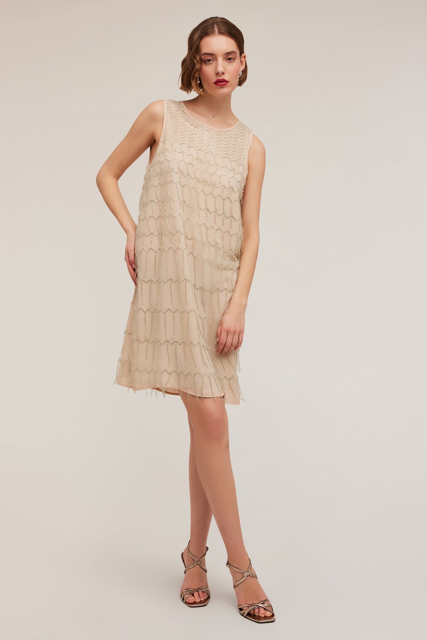 EMBROIDERED DRESS WITH FRINGES BEIGE 1