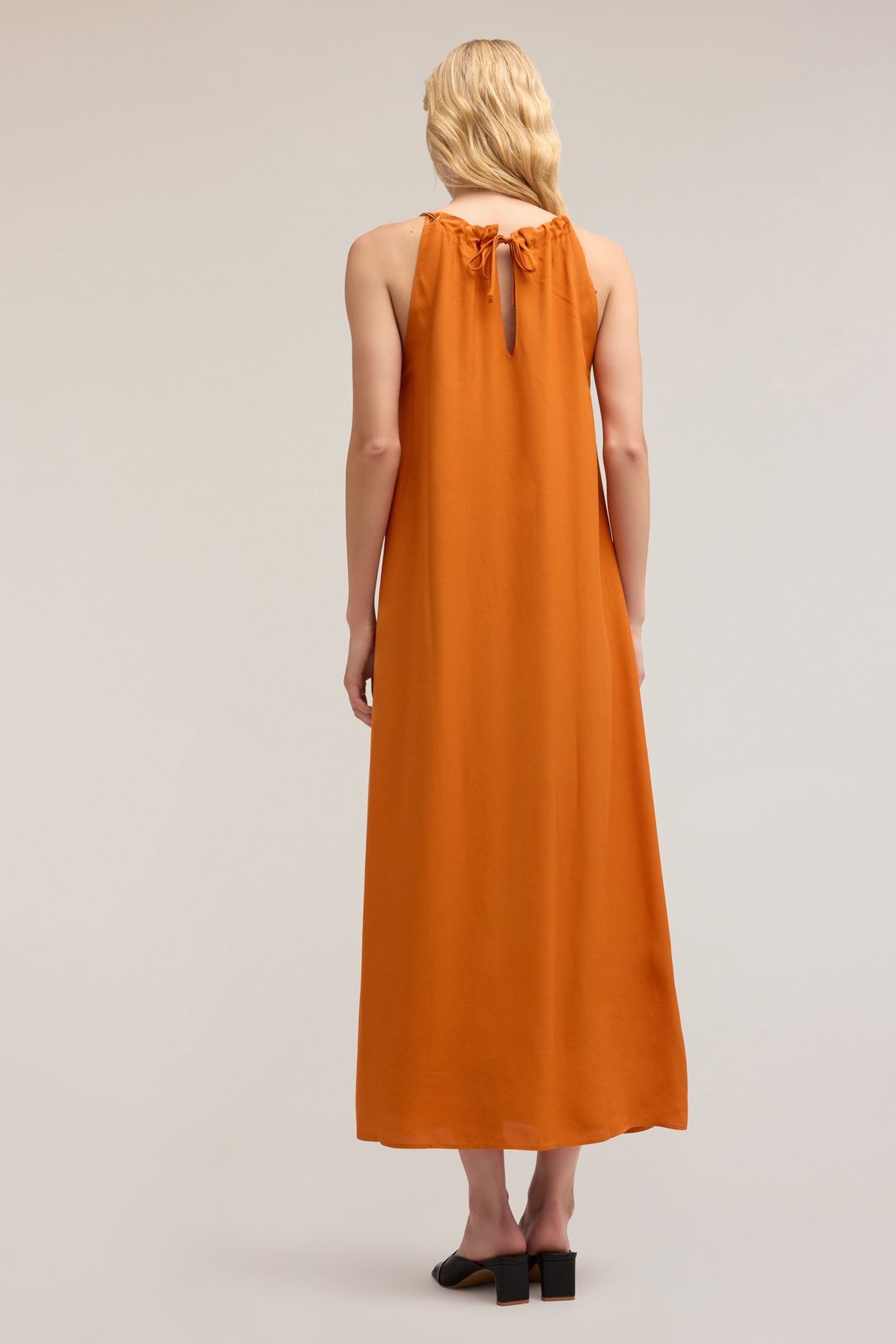 LONG FLOWING DRESS WITH EYELETS ORANGE 2