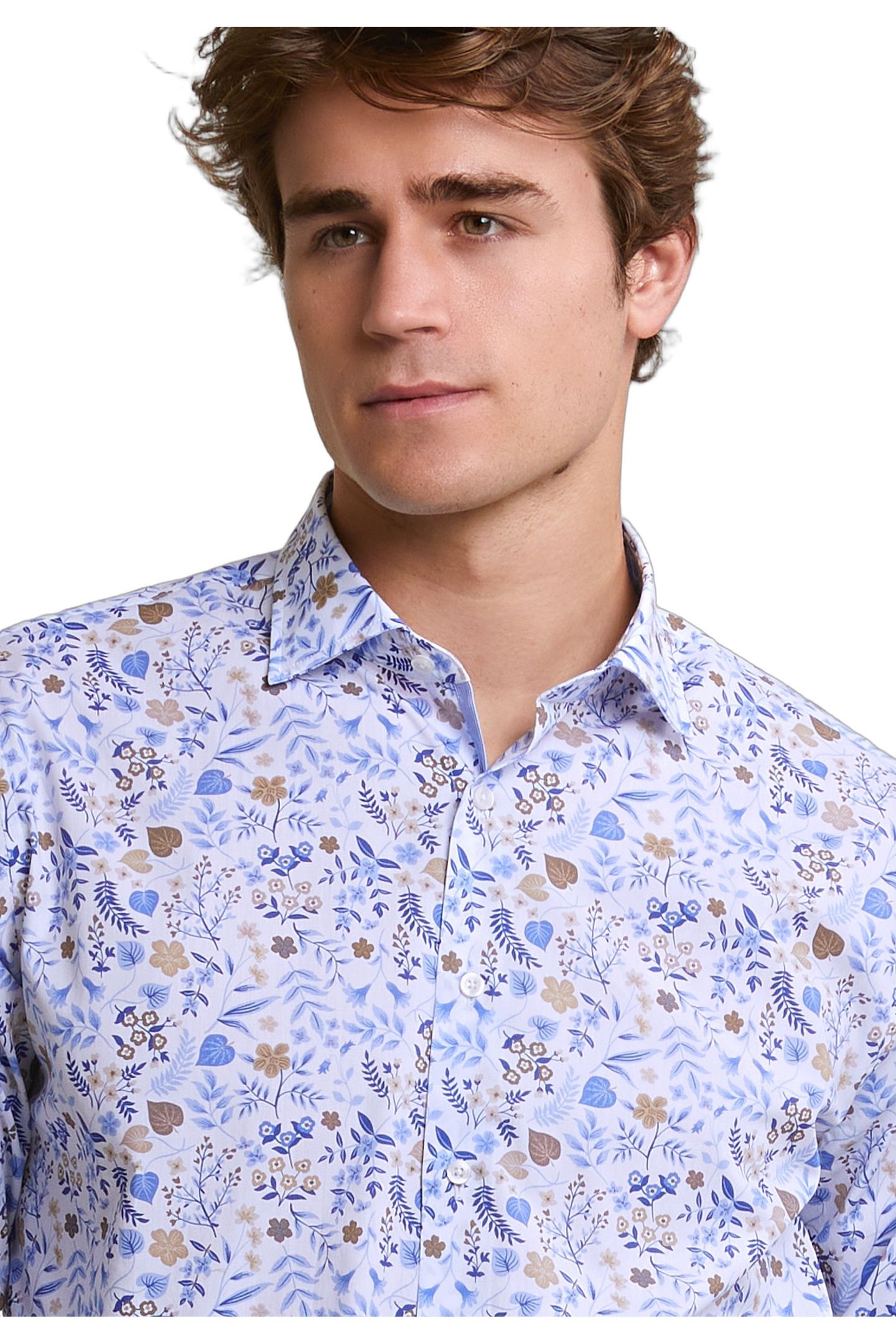 CUSTOM FIT FLORAL SHIRT BLUE/BEIGE 4