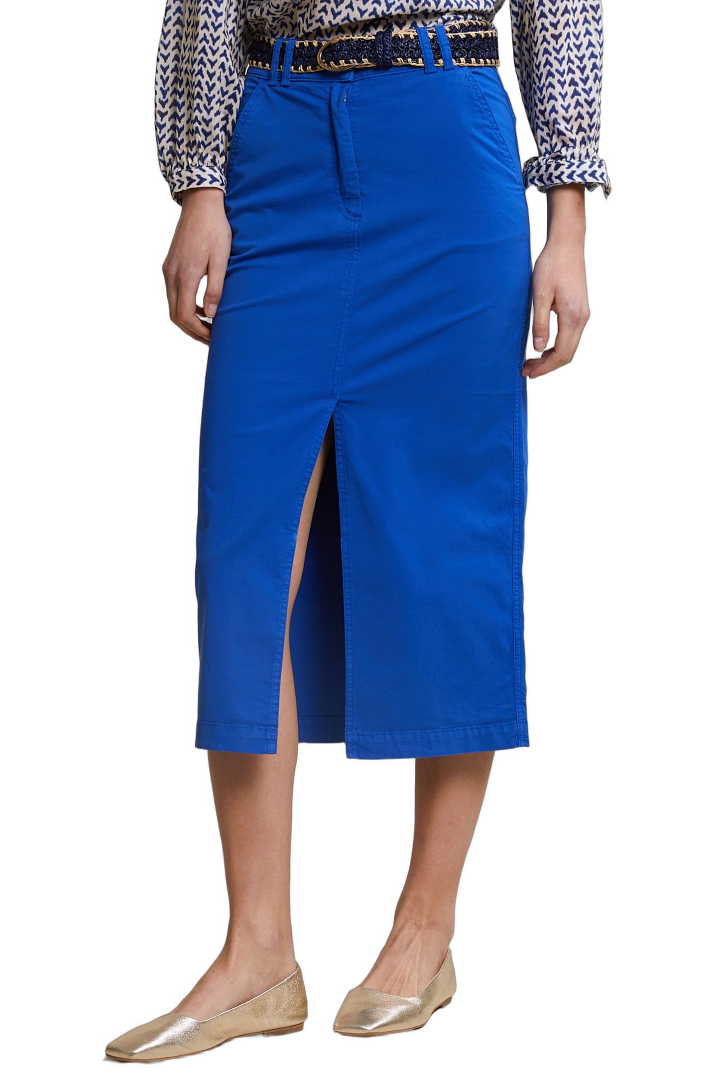 BLUE MIDI STRETCH SKIRT WITH SPLIT 1