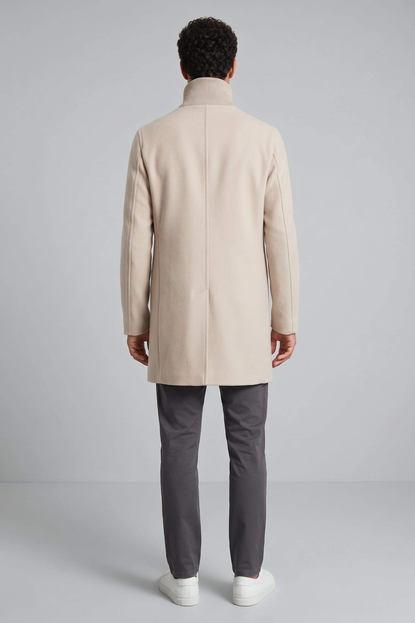 WOOL OVERCOAT WITH NYLON INSERT STONE 2