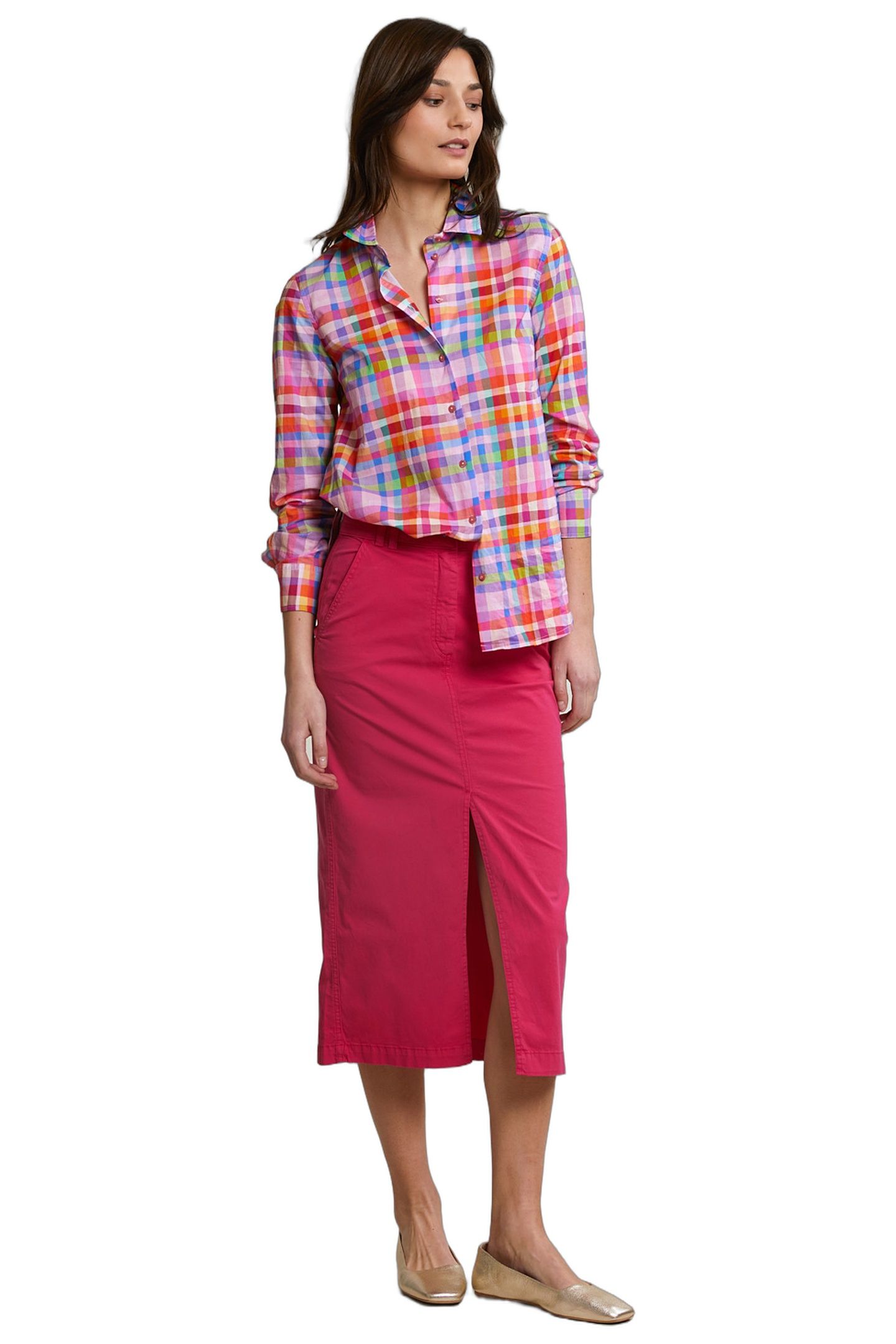 FUCHSIA MIDI STRETCH SKIRT WITH SPLIT 2